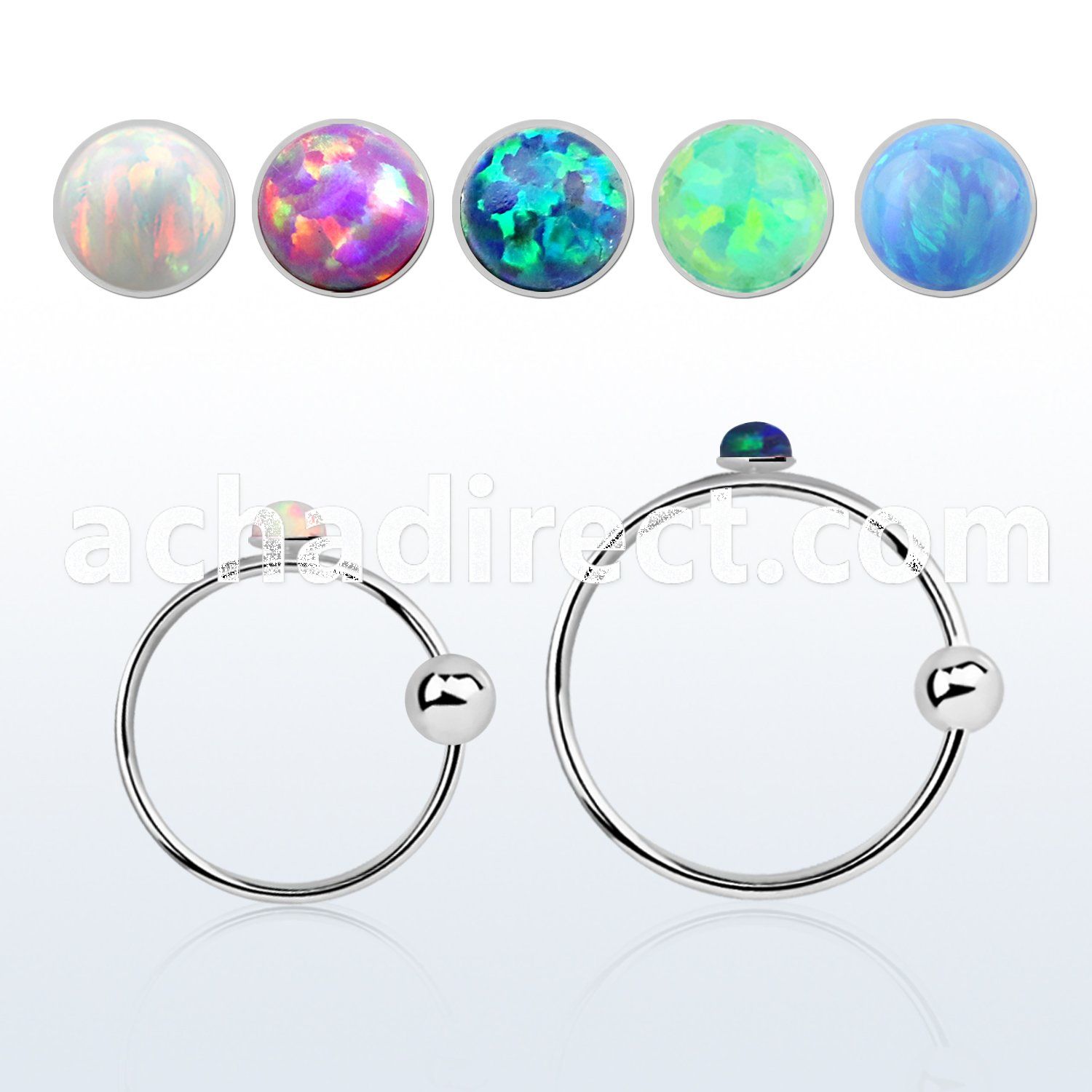nro15 silver nose hoop w ball 1.5mm round synthetic opal top