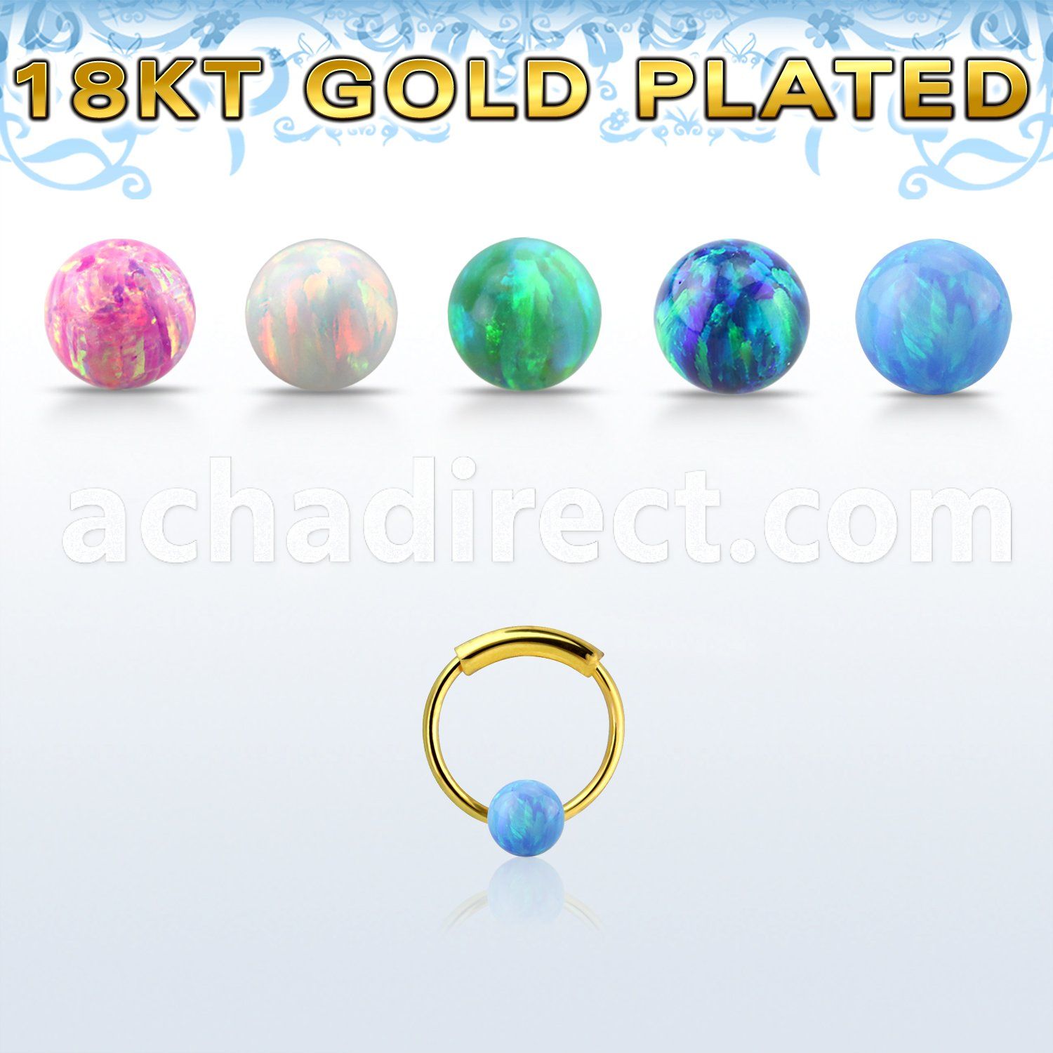 ns01rgo gold silver endless nose hoop w 3mm opal ball 8mm
