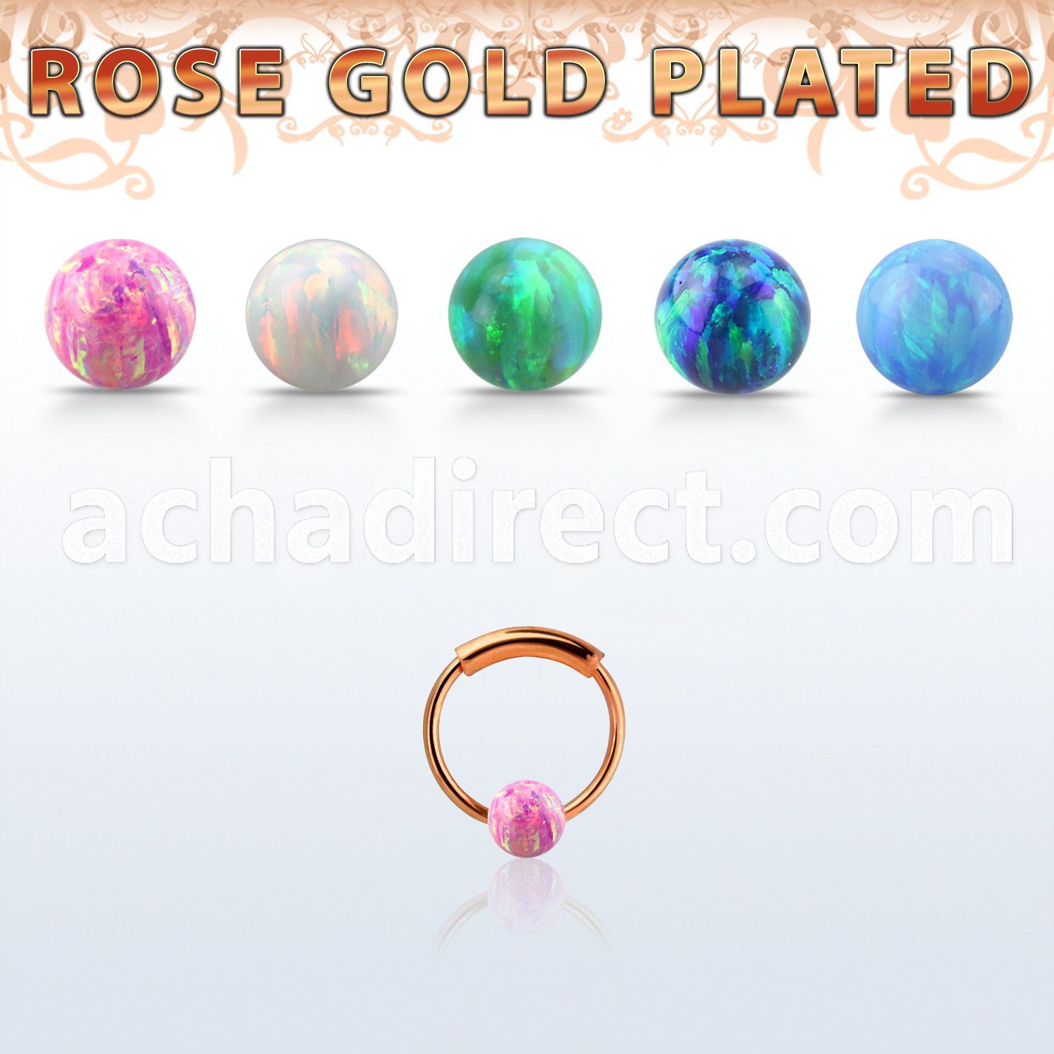 ns01rso rose gold silver endless nose hoop 3mm opal ball 8mm