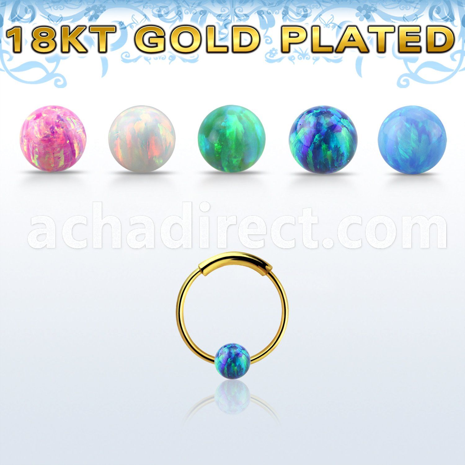 ns02rgo gold silver endless nose hoop w 3mm opal ball 10mm