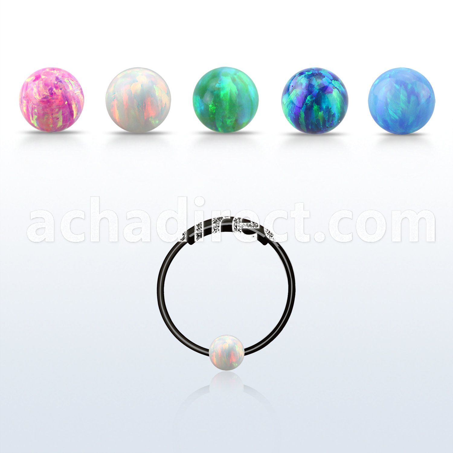 ns03blo black silver endless nose hoop w 3mm opal ball 12mm