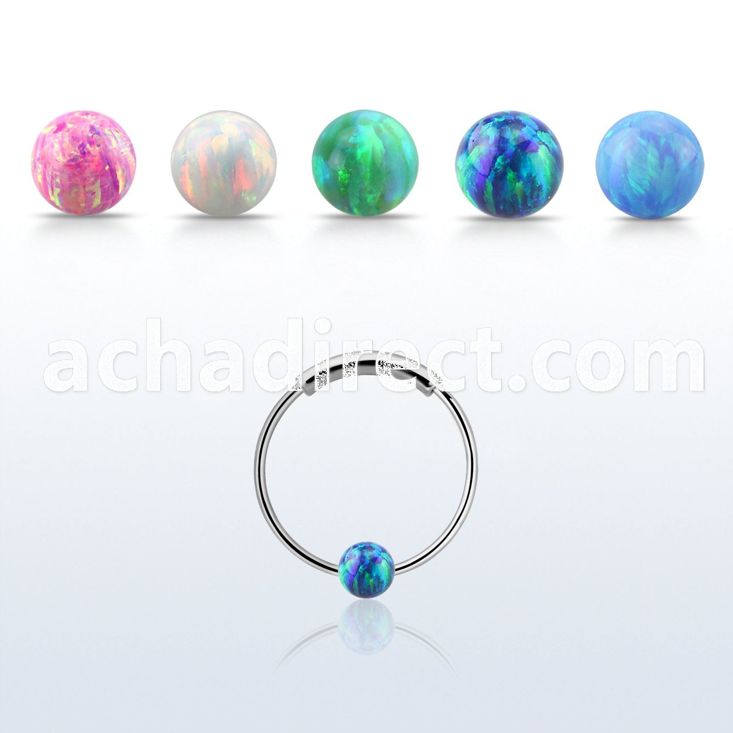 ns03o silver endless nose hoop w 3mm synthetic opal ball 12mm