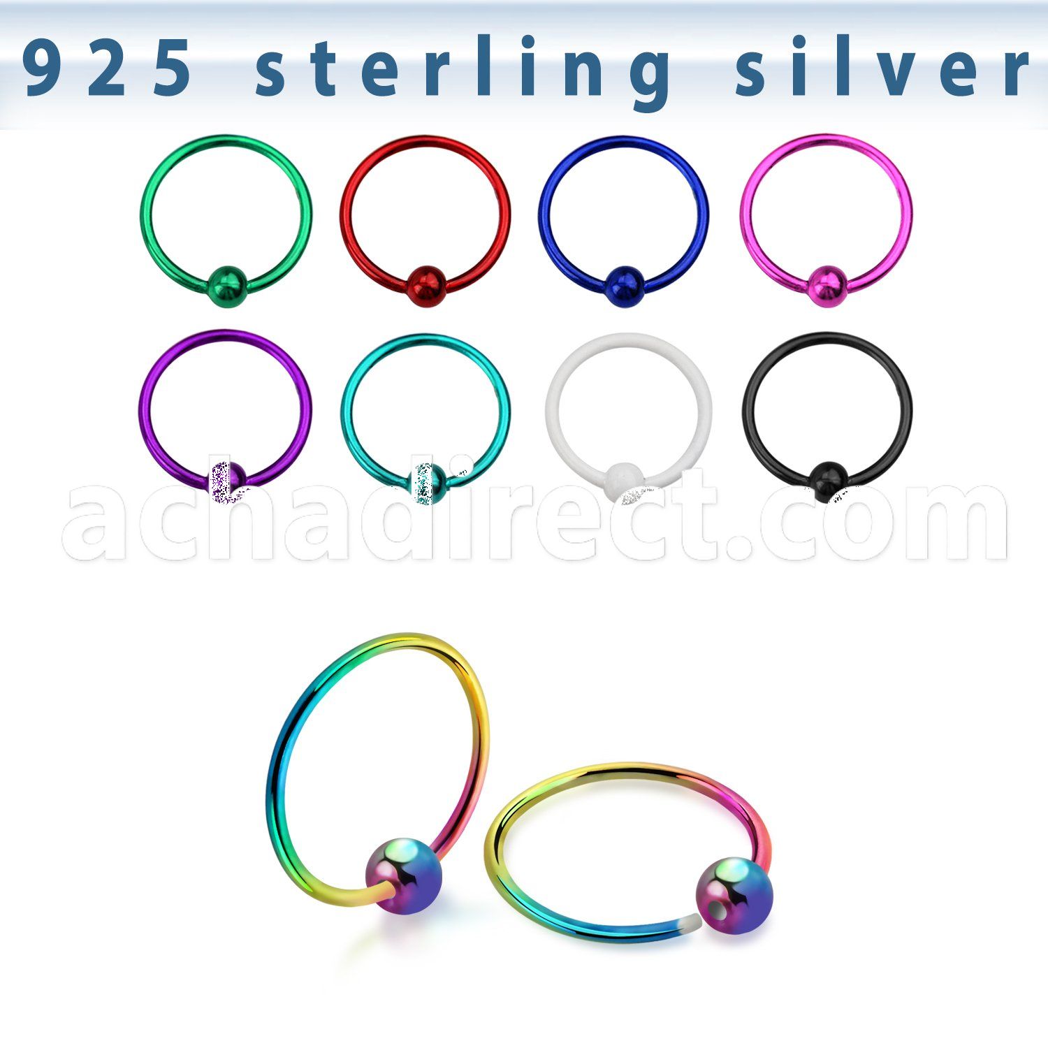 ns05bl color plated silver nose hoop with ball diameter 8mm
