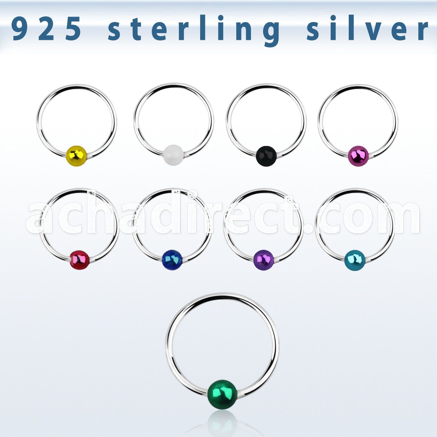 ns05kb silver nose hoop with black plated ball diameter 8mm