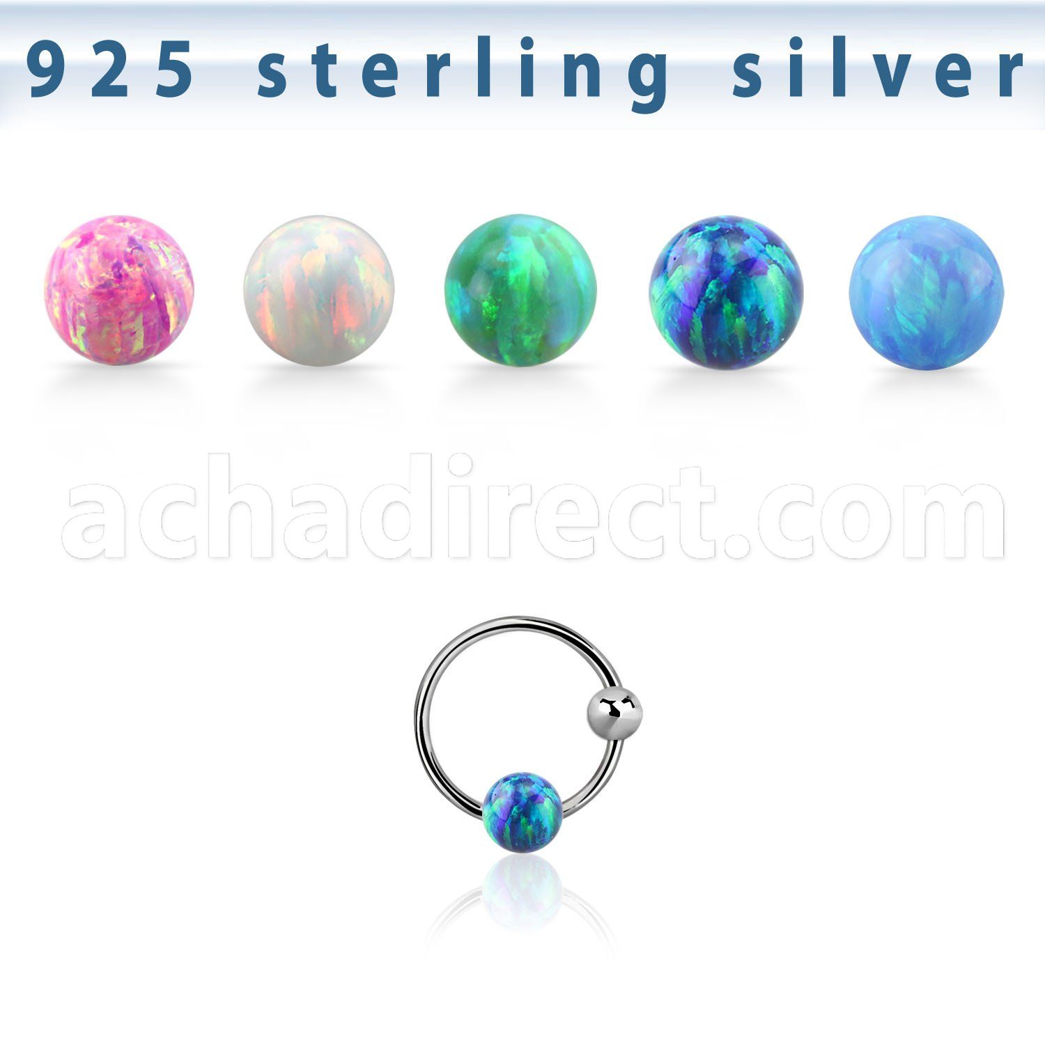 ns05o silver nose hoop w ball 3mm synthetic opal ball 8mm