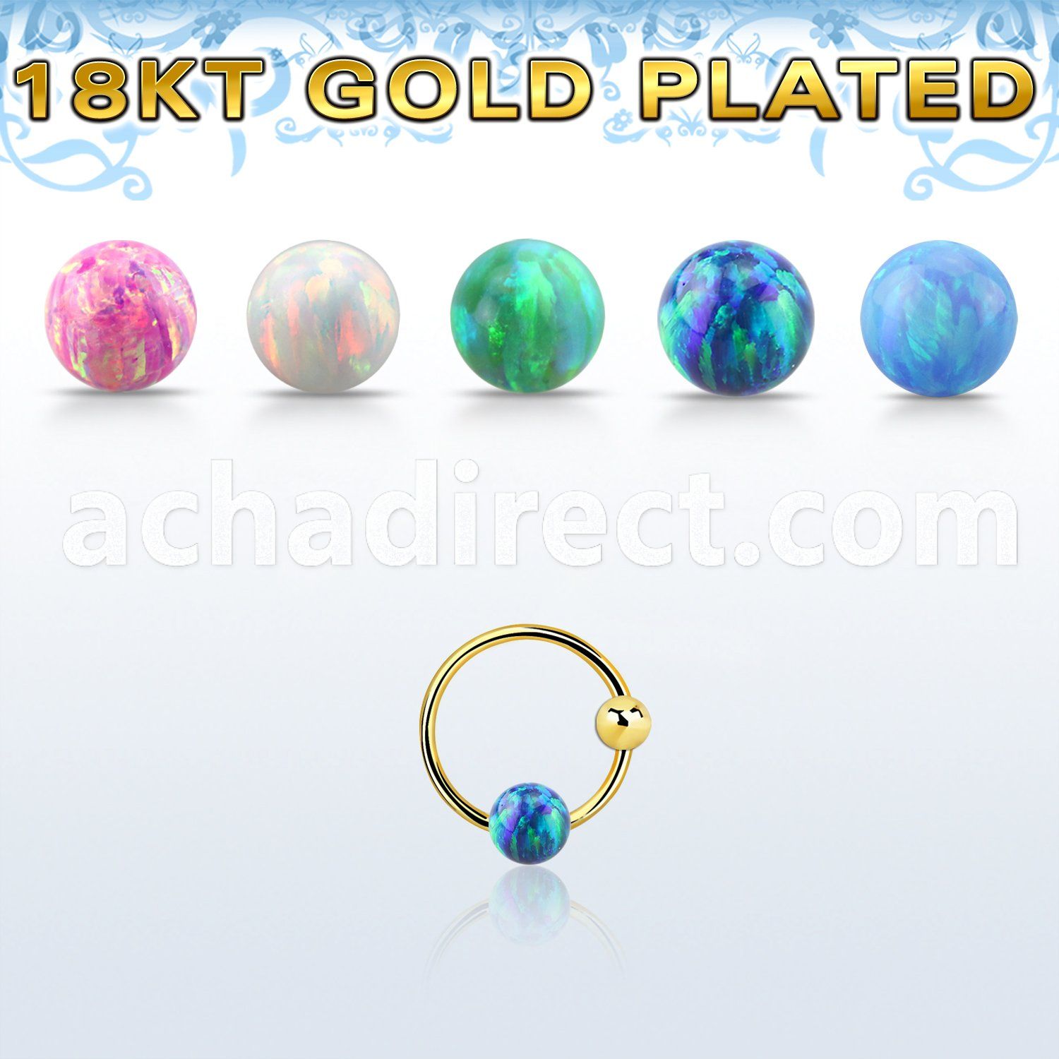 ns05rgo gold silver nose hoop w ball 3mm opal ball 8mm