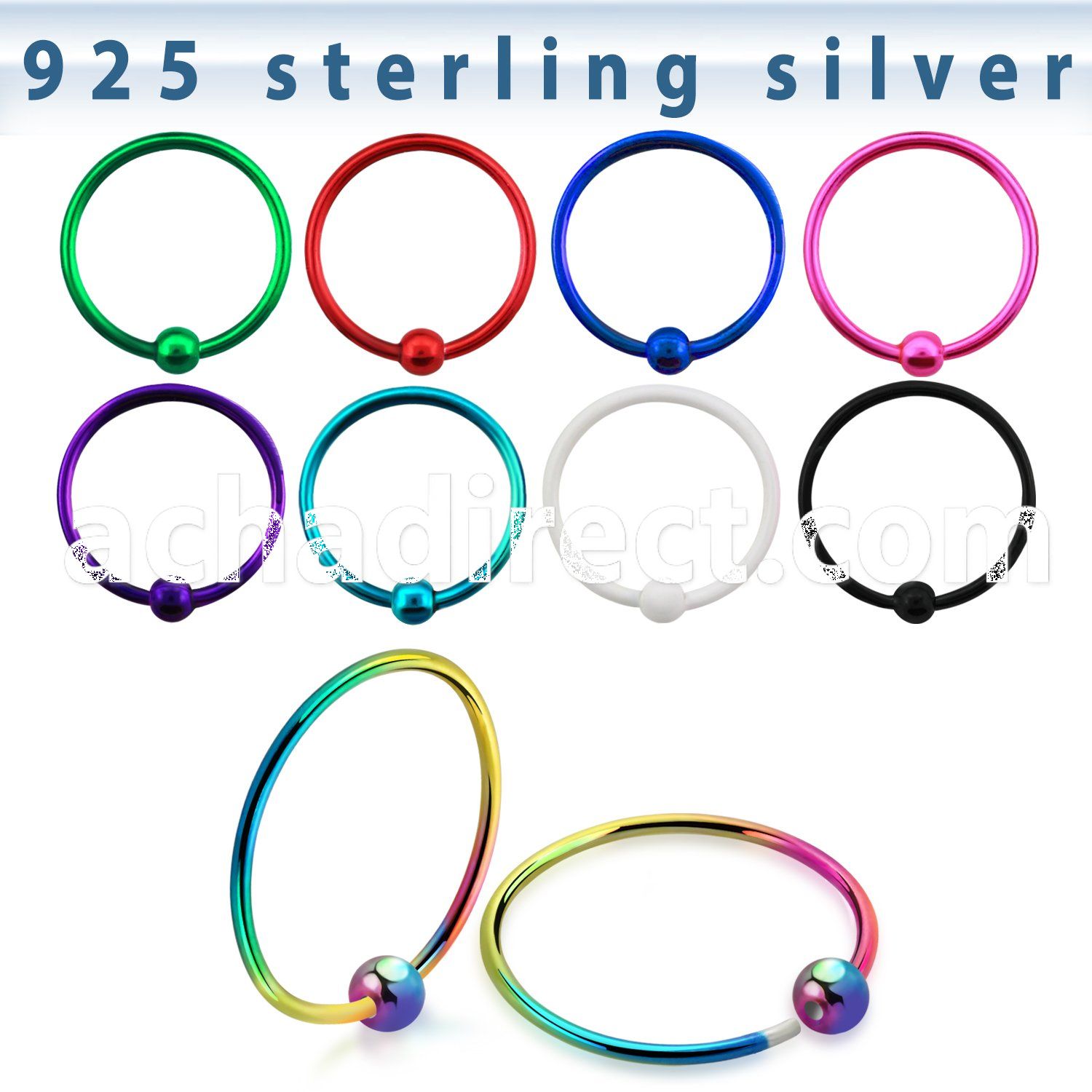 ns07bl color plated silver nose hoop with ball diameter 12mm