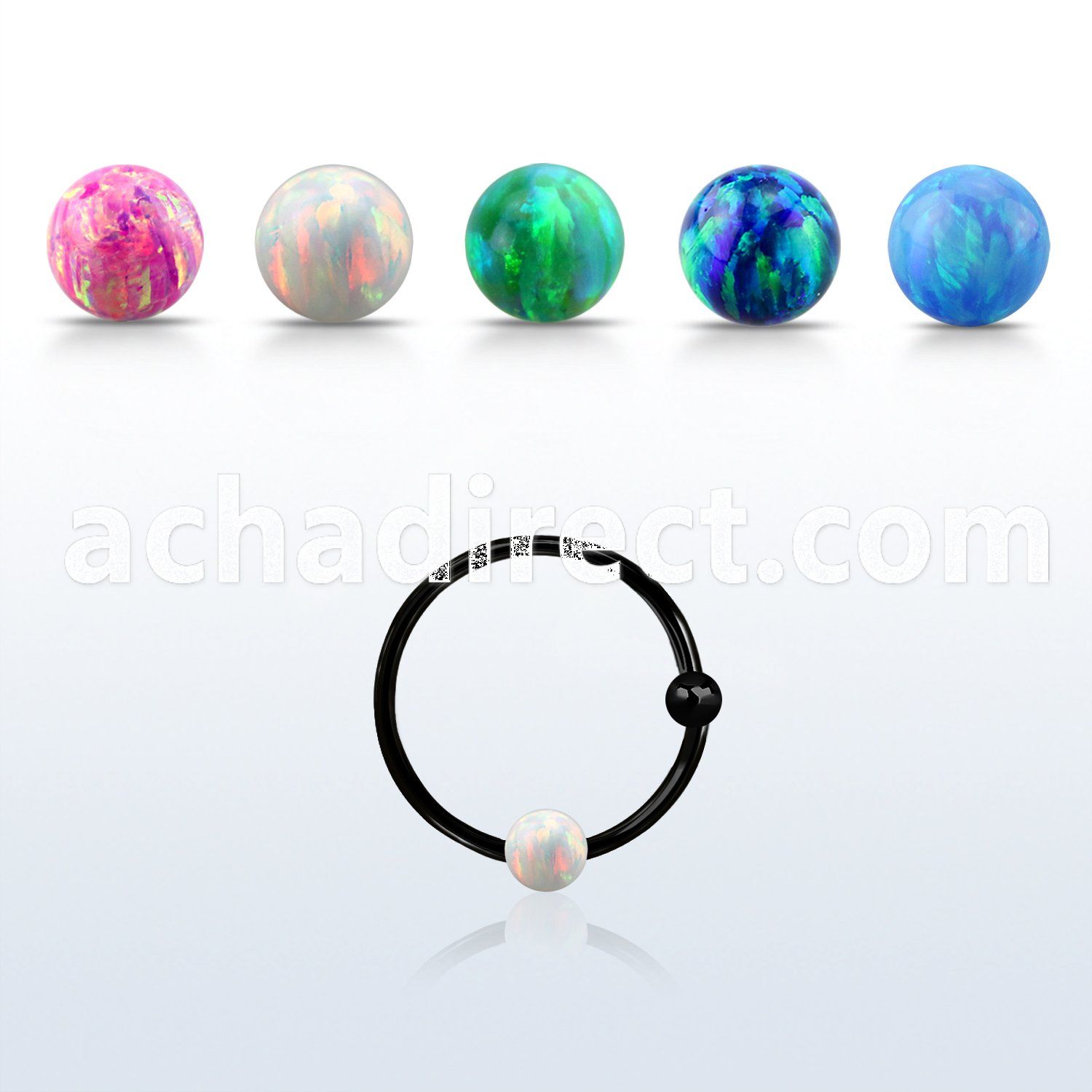 ns07blo black silver nose hoop w ball 3mm synthetic ball 12mm