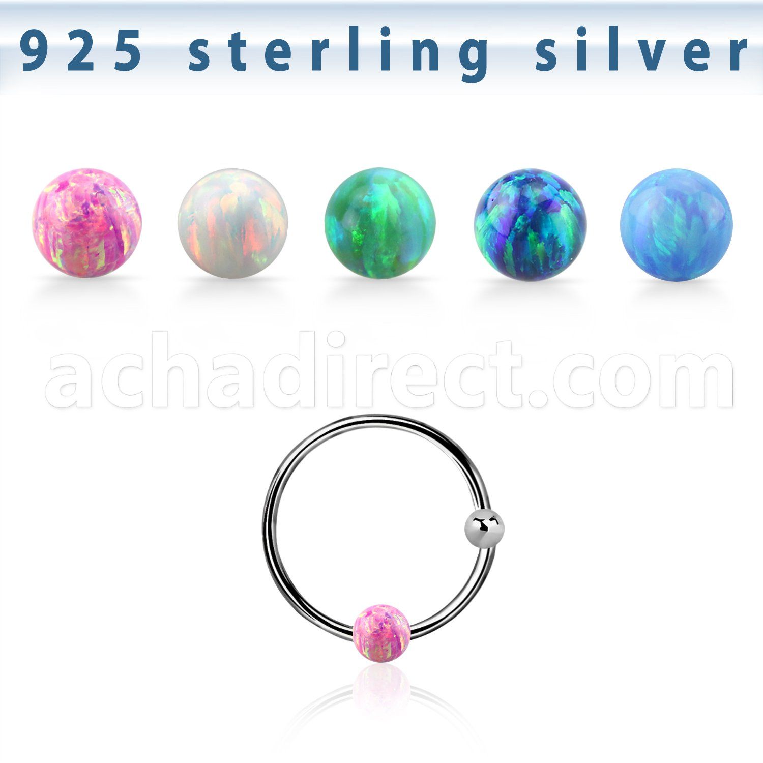 ns07o silver nose hoop w ball 3mm synthetic opal ball 12mm