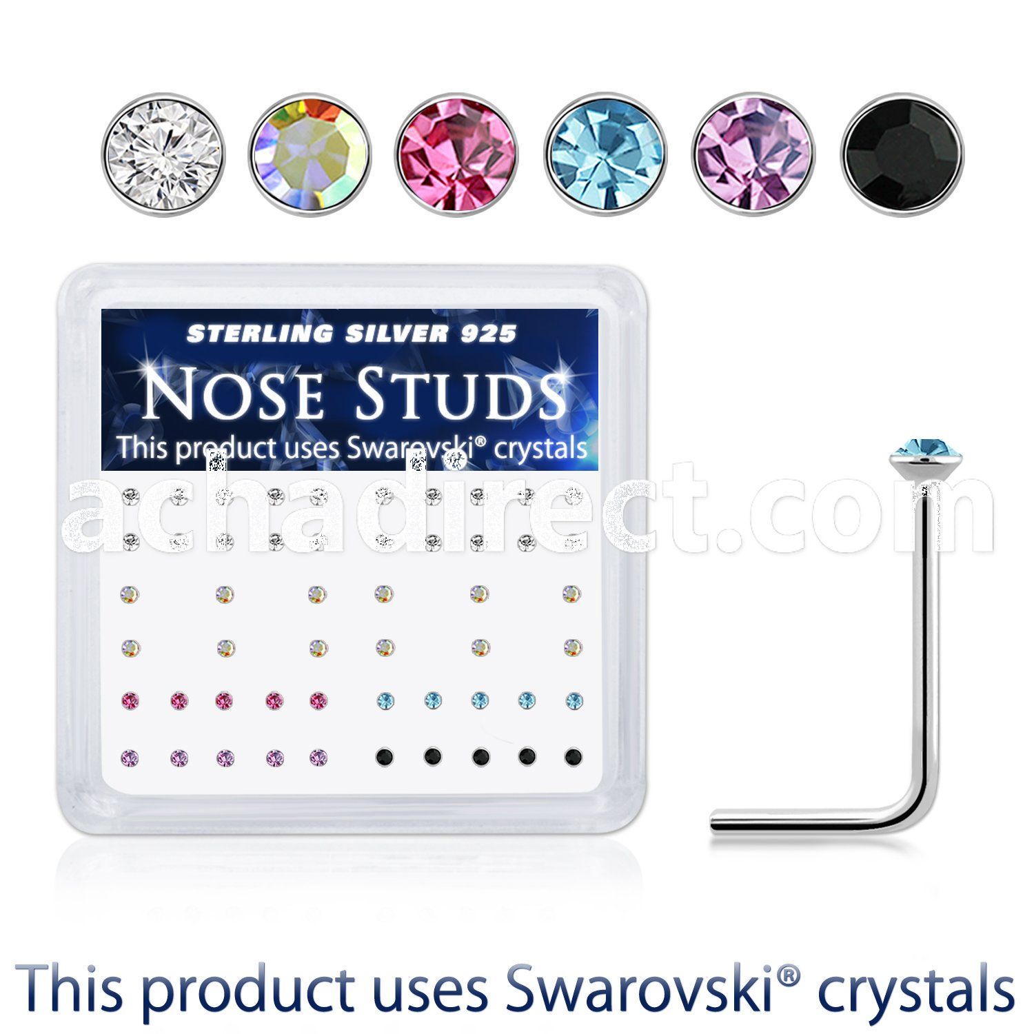 ns9mxsw 925 silver nose studs assorted swarovski crystal