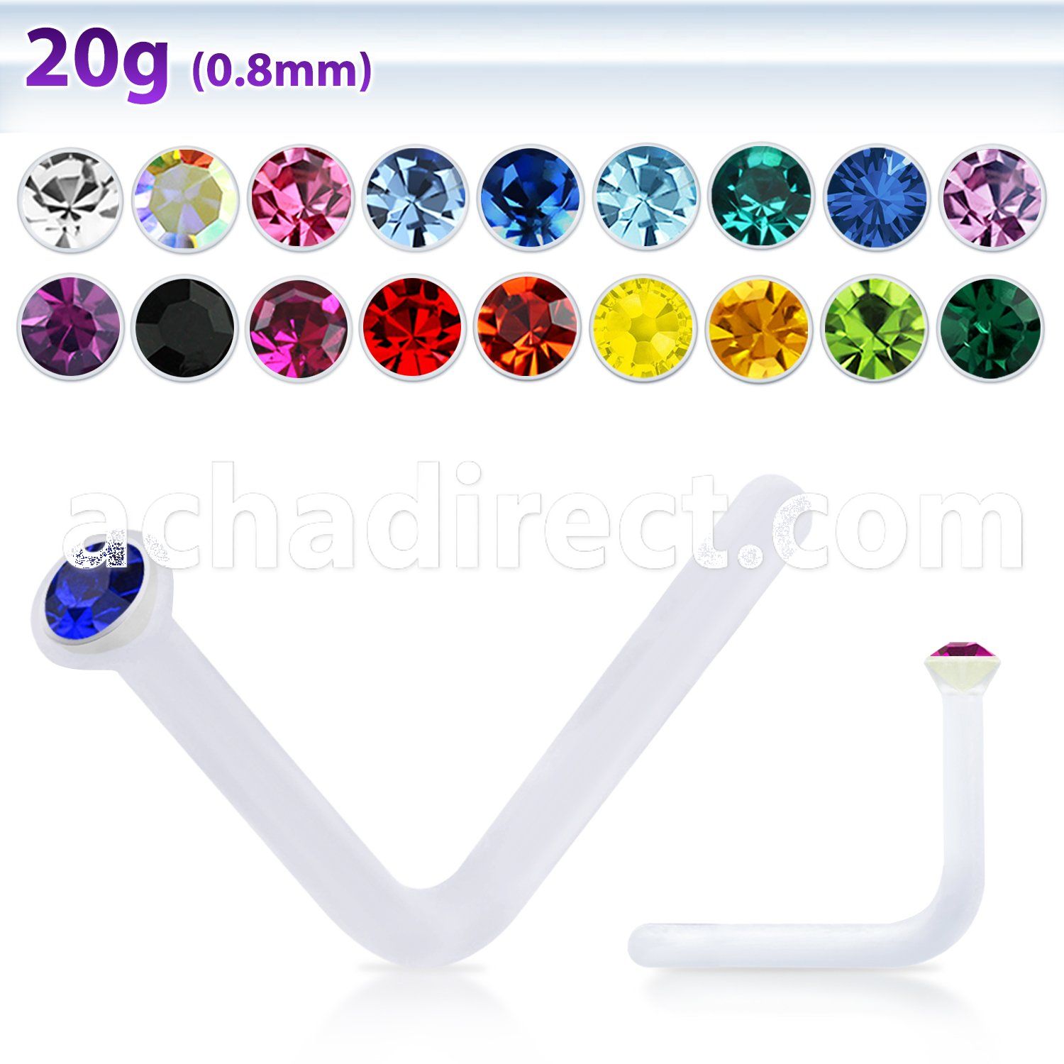 nsac1 clear acrylic nose stud with a 1mm round crystal top