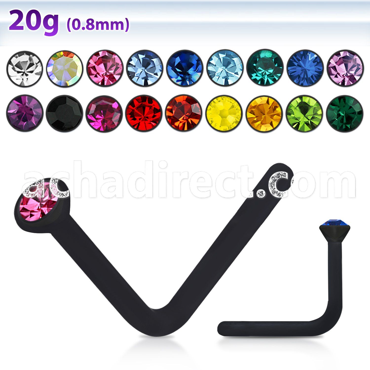 nsack2 black acrylic nose stud with a 1 5mm round crystal top