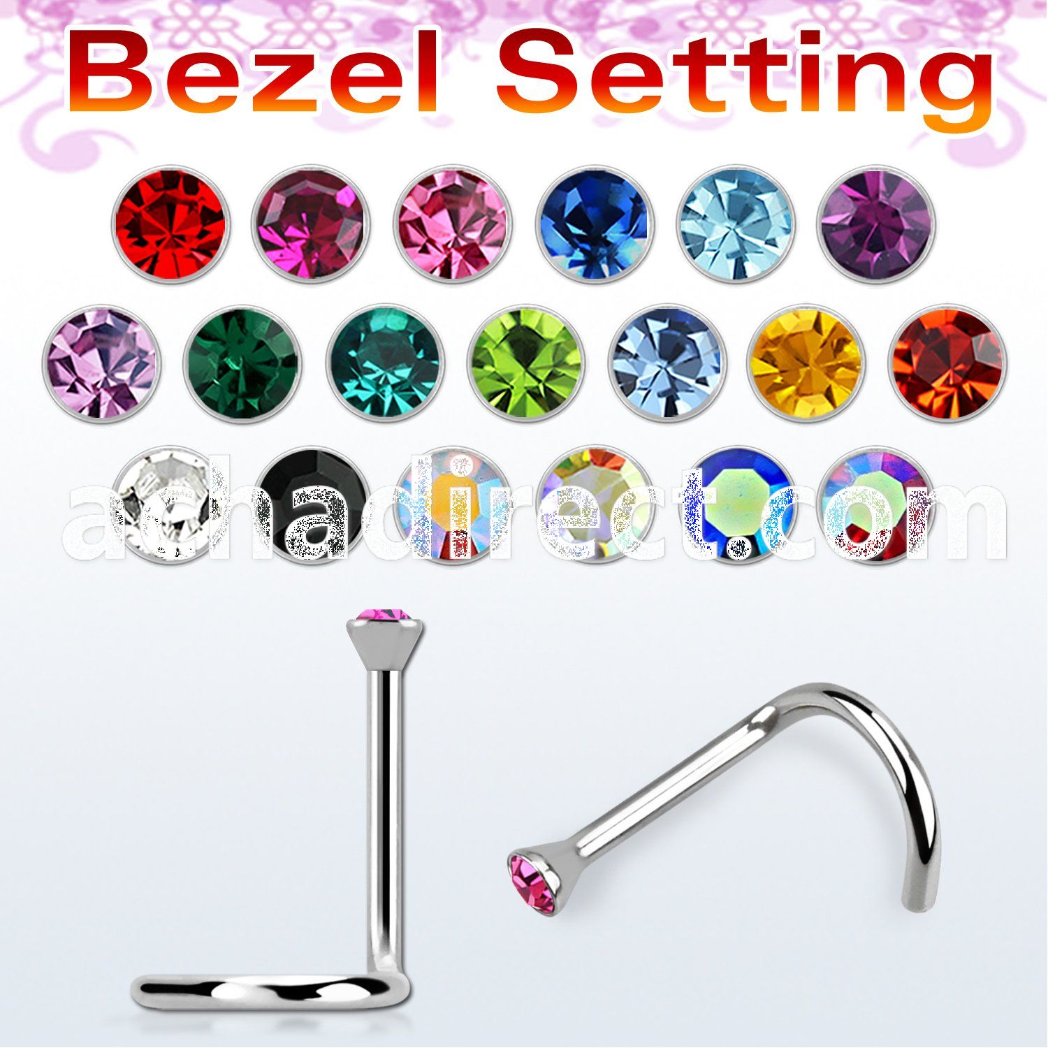 nscb2 316 steel nose screw w flat 2mm head w bezel set crystal