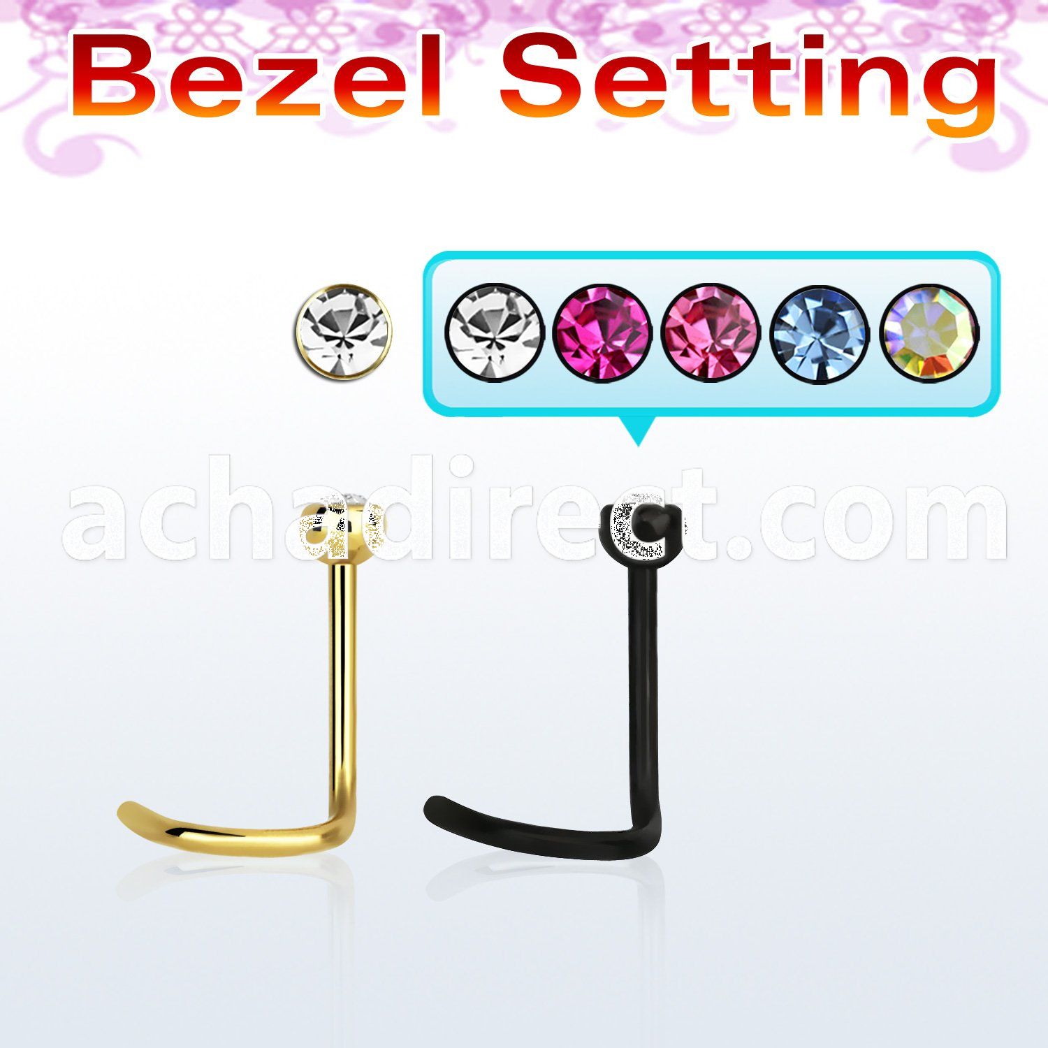 nscbt25 anodized steel nose screw w round bezel set crystal