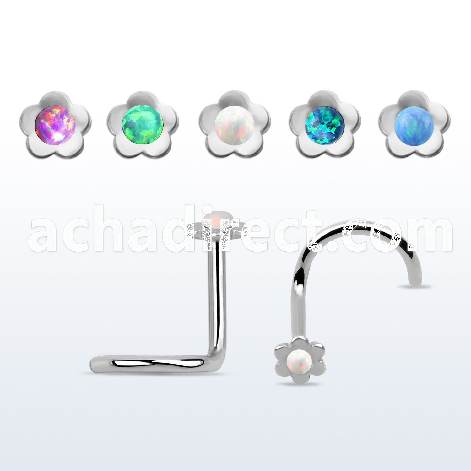 nscflop 316l steel nose screw w flower top synthetic opal