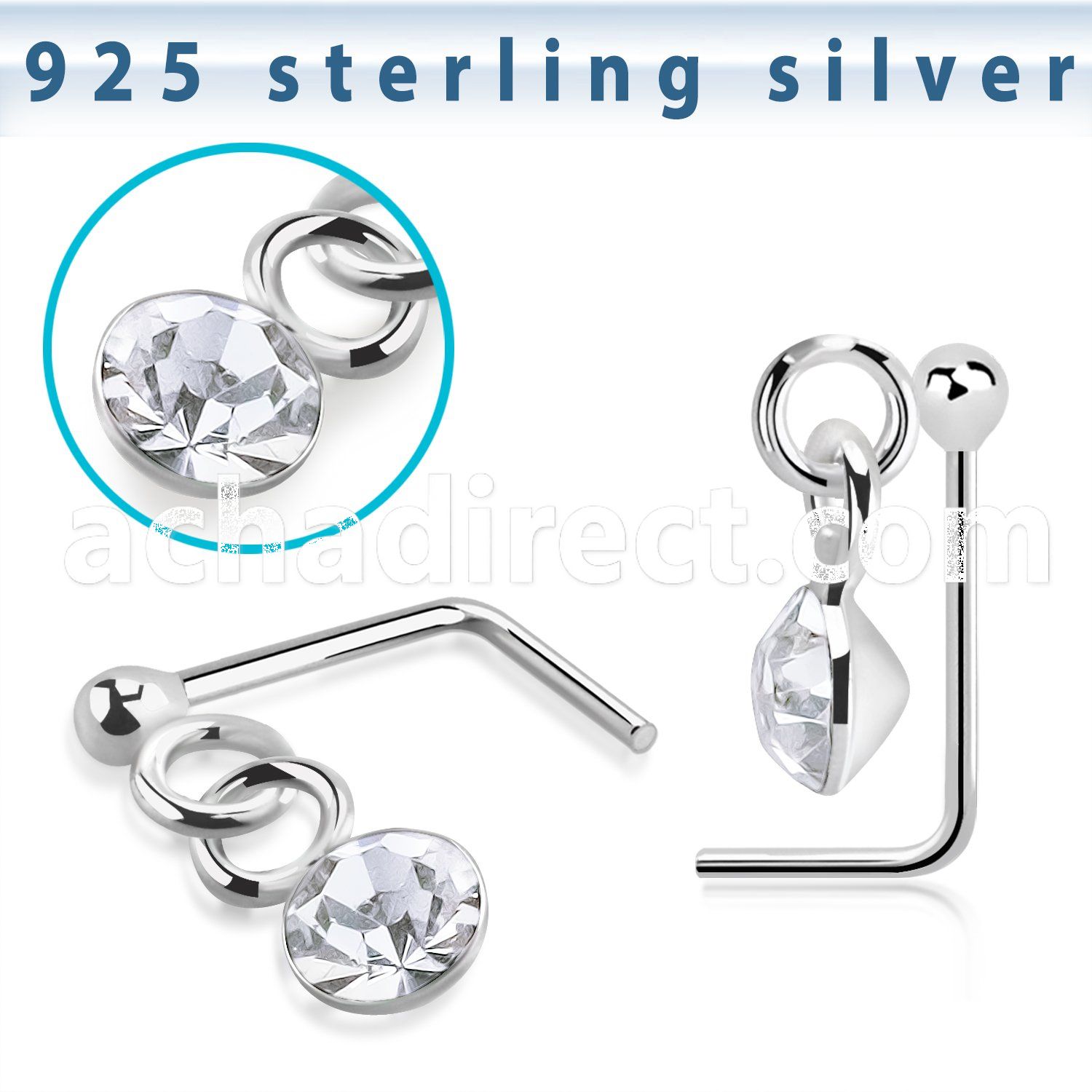 nsdvm1 925 sterling silver nose stud ball dangling crystal