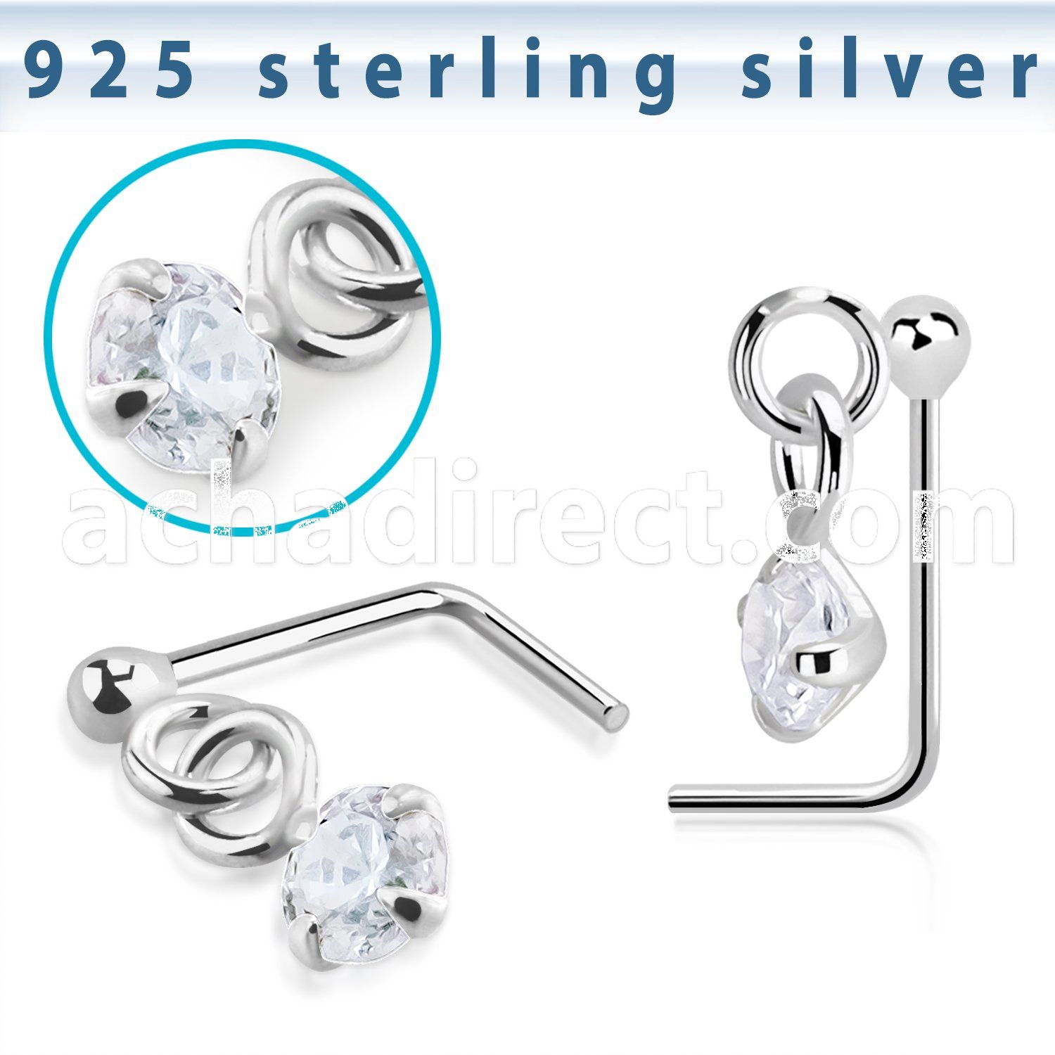 nsdvpz1 silver nose stud ball prong set dangling cz
