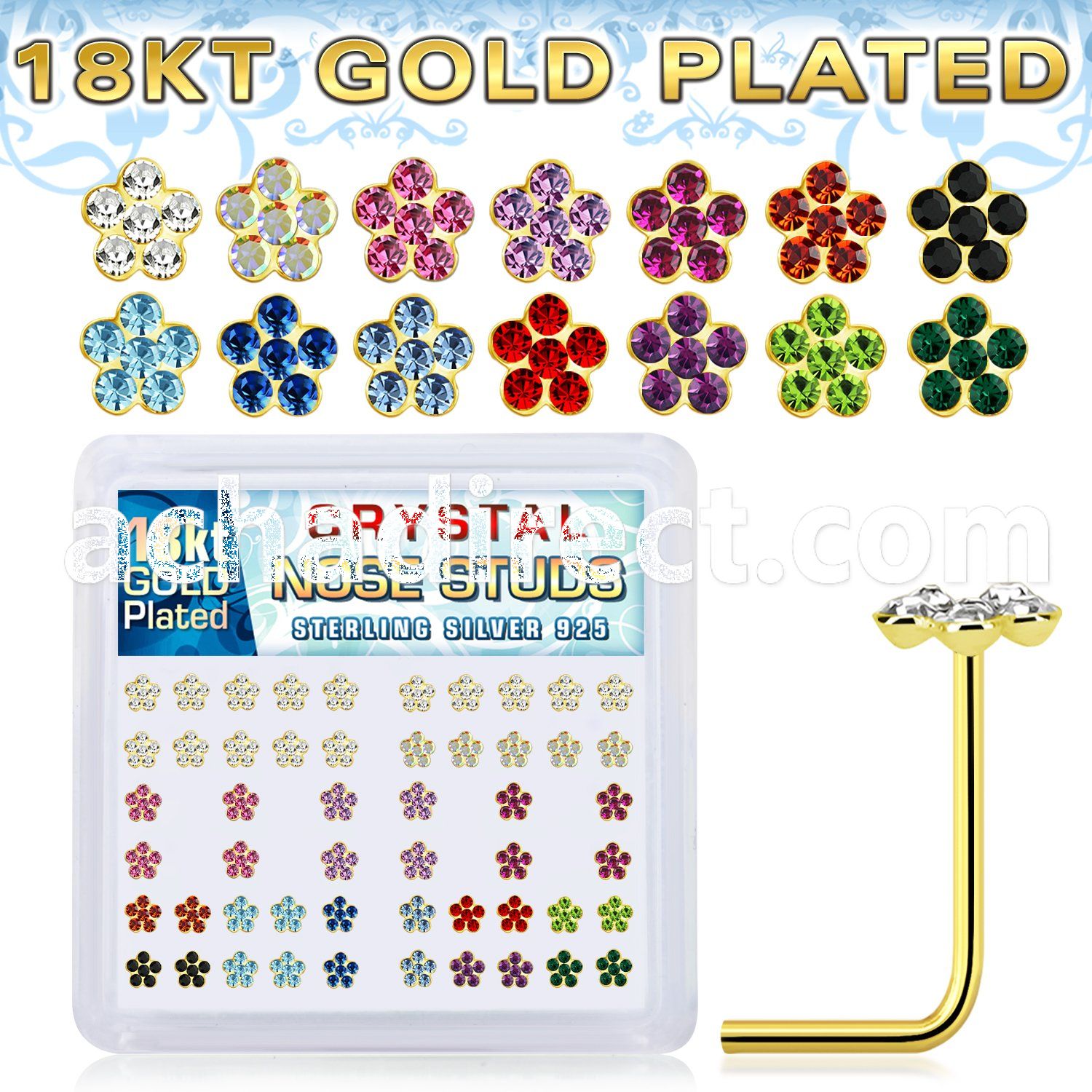 nsflbxsg 18k gold plated silver nose studs assorted color