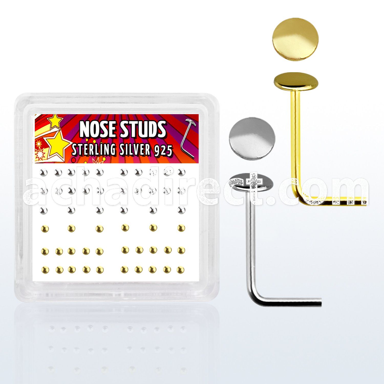 nsmx4 box w 52 pcs of silver nose studs w 2mm flat round tops