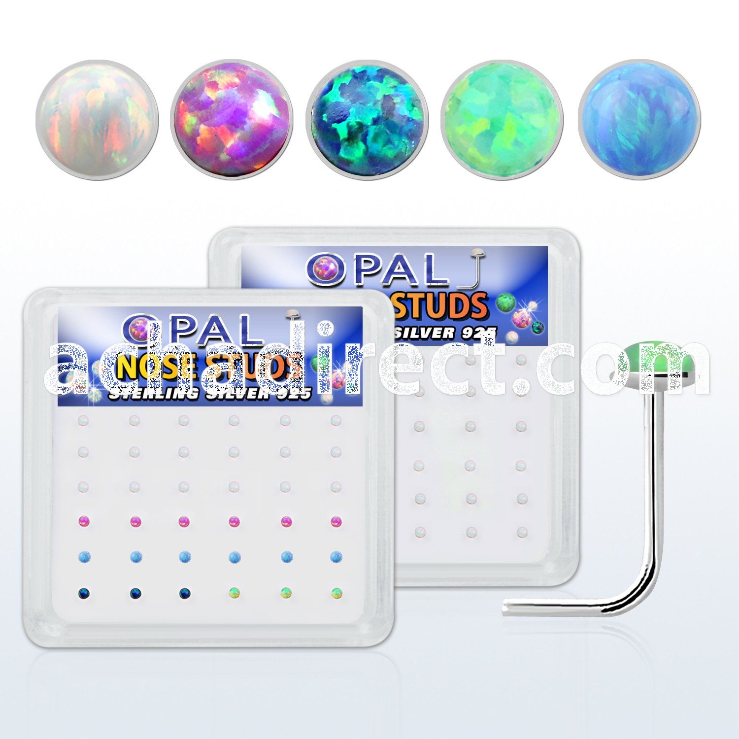nso15 box w 925 silver nose studs w 1.5mm round synthetic opal