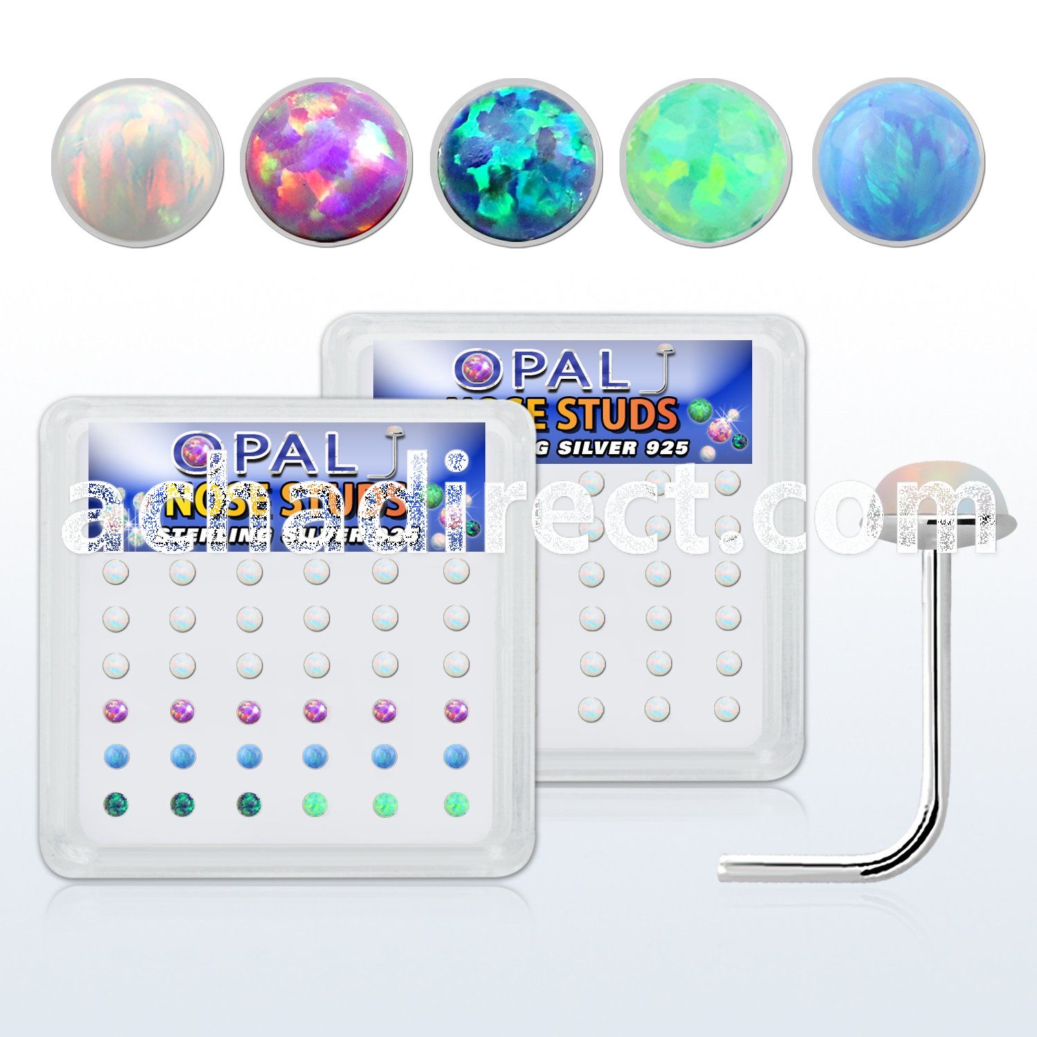 nso25 box w 36 pc of 925 silver nose studs w 2.5mm opals glued