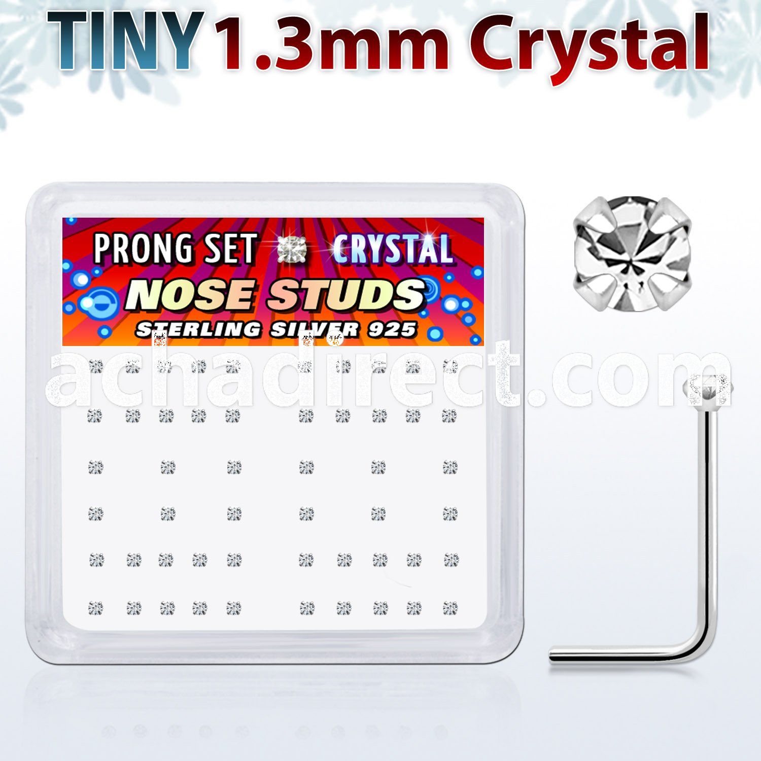 nsp6cx box of silver nose studs w 1 25mm clear prong crystal
