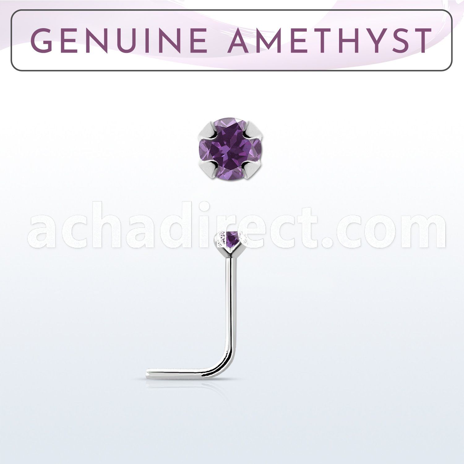 nspge1 925 silver nose stud w a amethyst stone