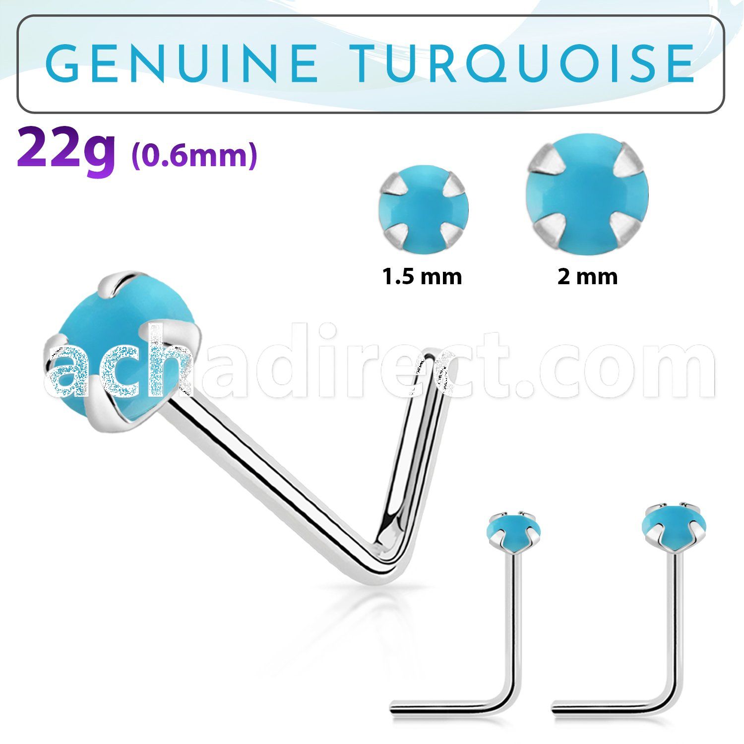 nspge7 925 silver nose stud w turquoise
