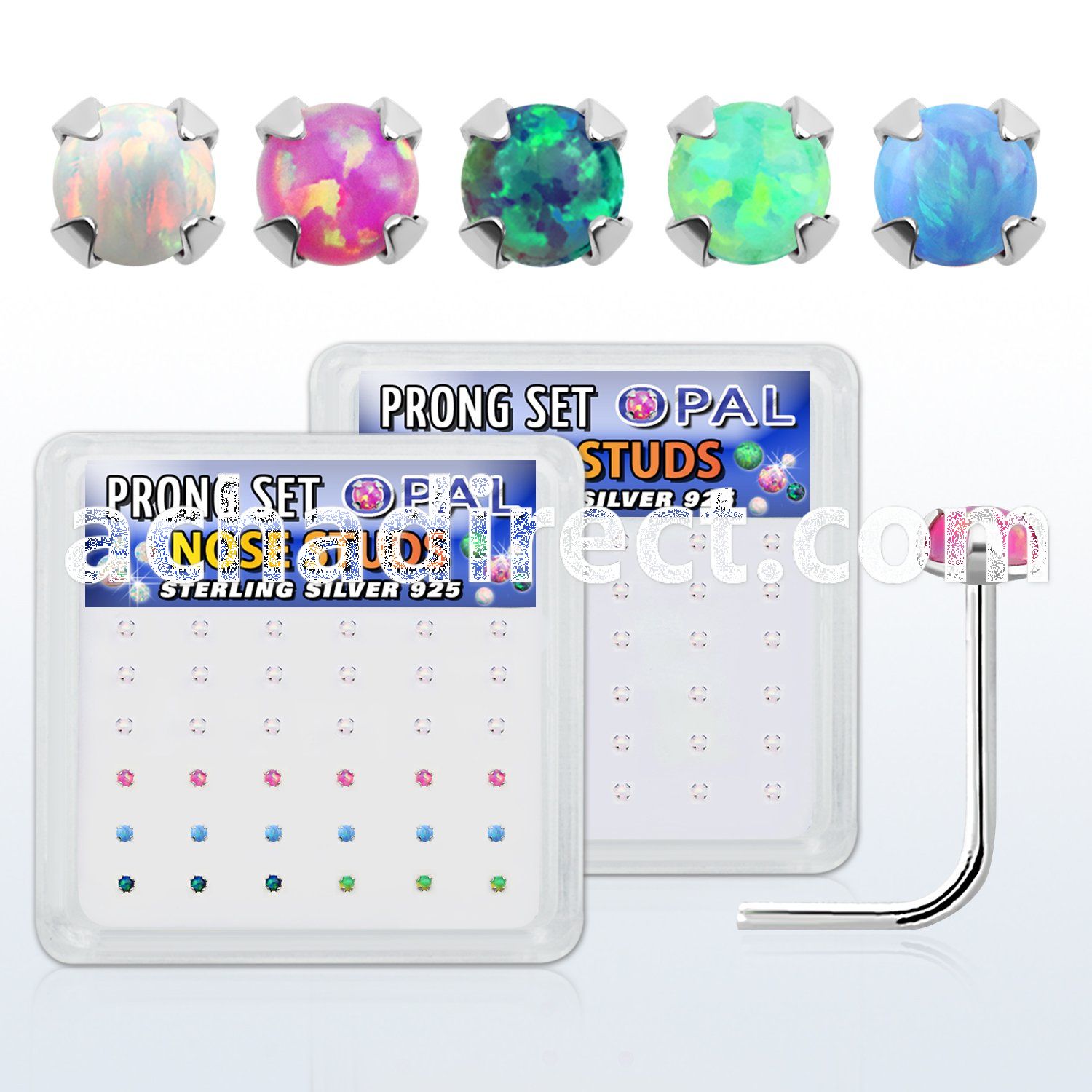 nspo15 box w silver nose stud w prong set 1.5mm synthetic opal