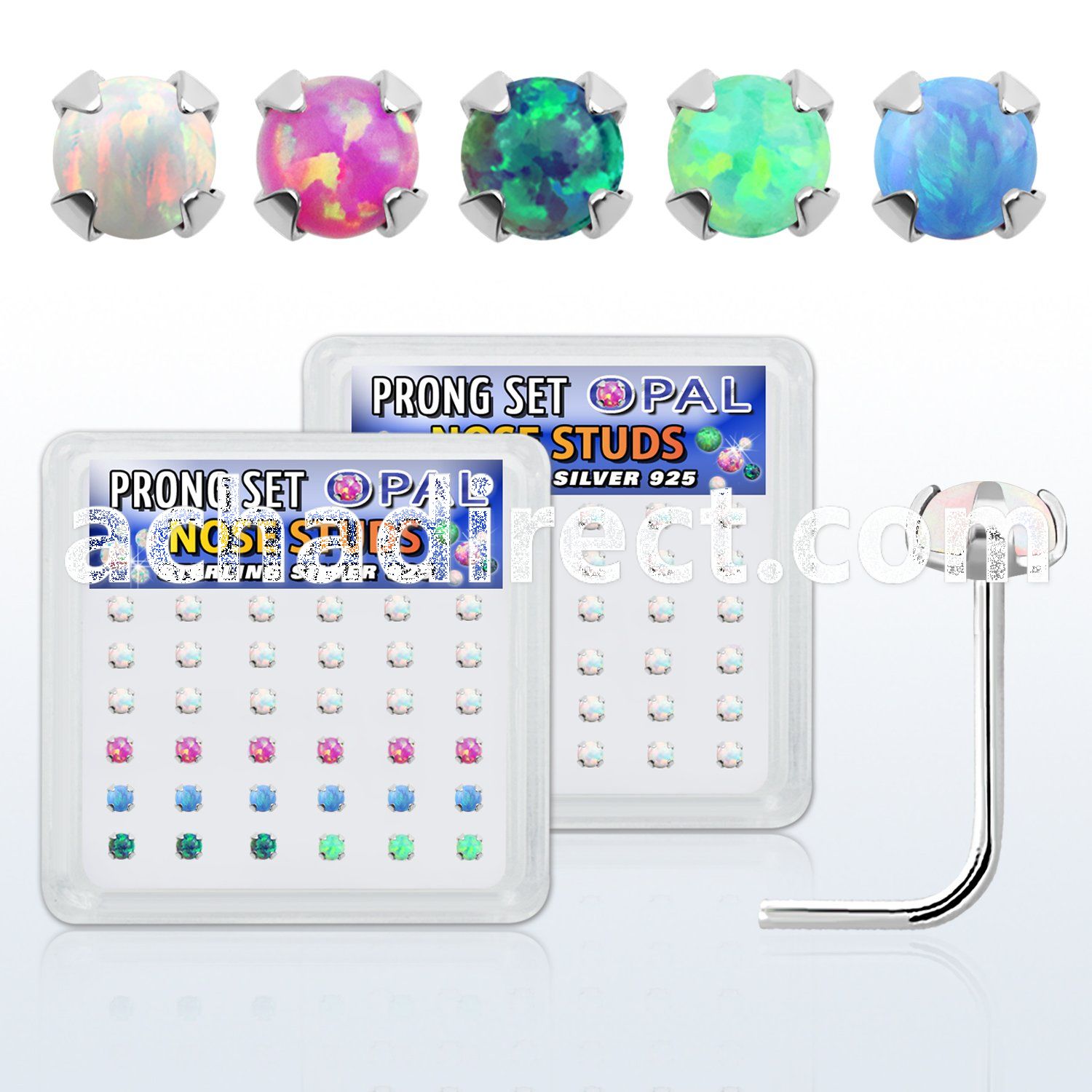 nspo25 box w 36 pc of 925 silver nose studs w 2.5mm opals