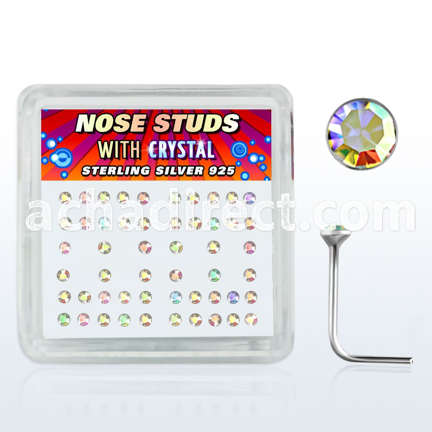 nsrdbxab box of silver nose studs with 1 5mm clear ab crystals