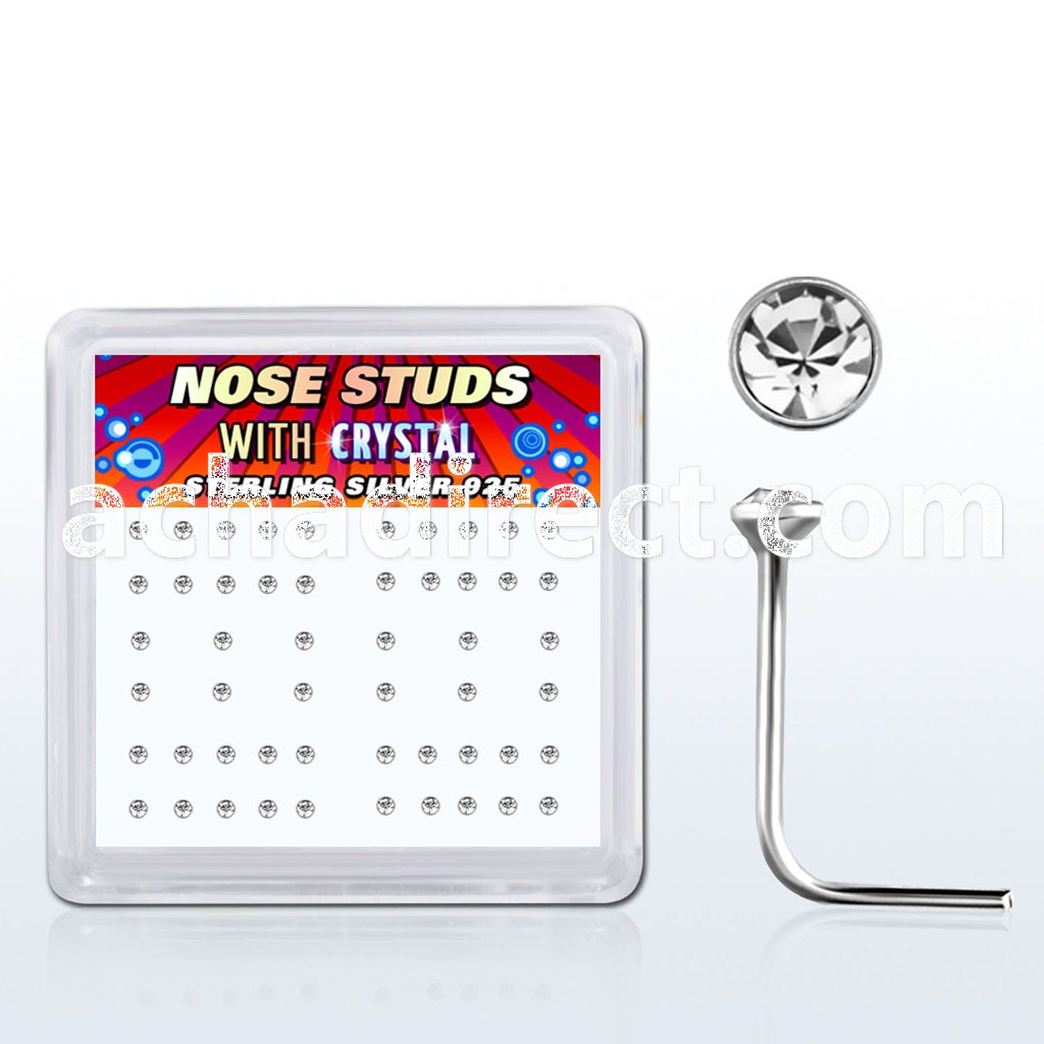 nsrdbxc box of silver nose studs with 1 5mm clear crystal tops