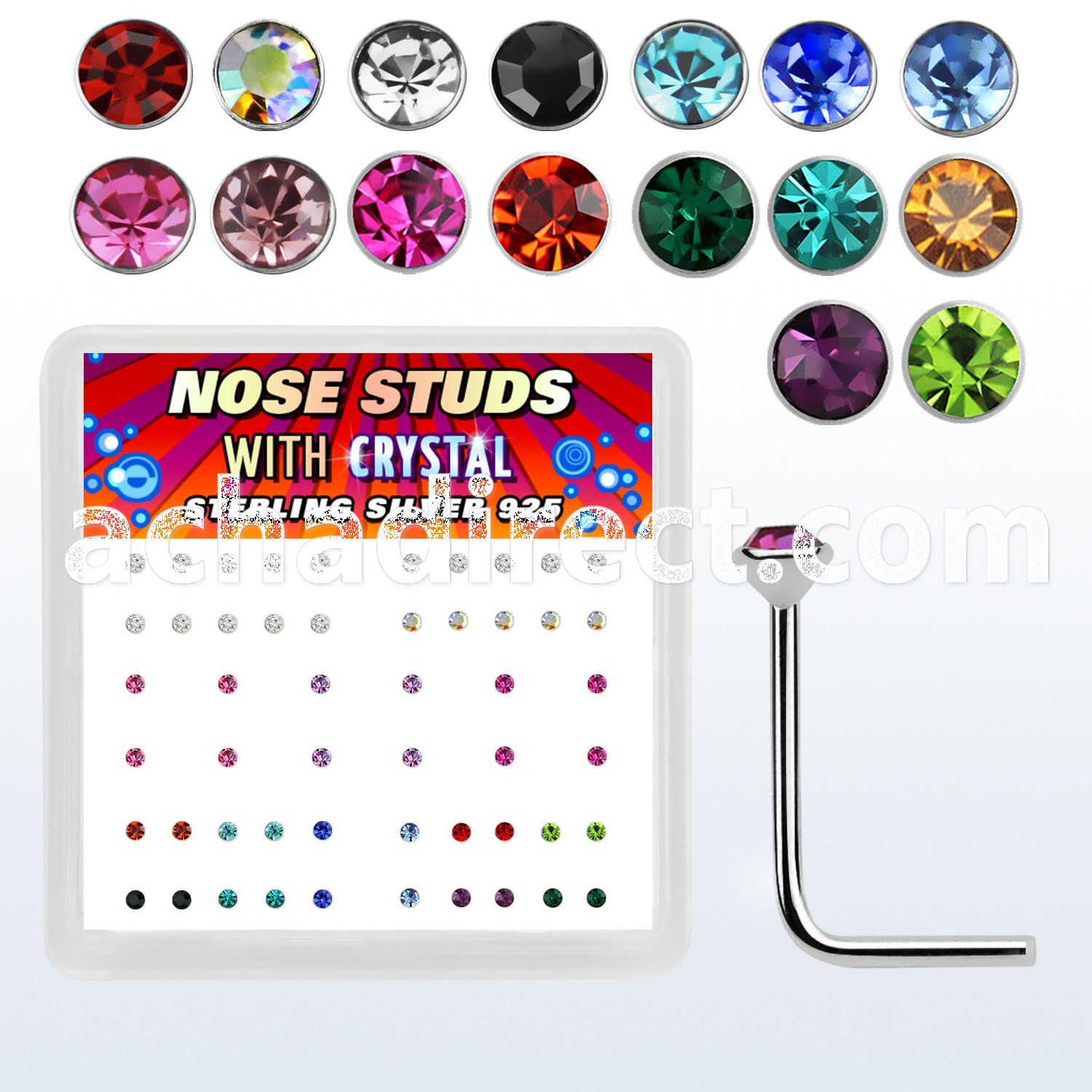 nsrdbxm box of silver nose studs with 1 5mm assorted crystals