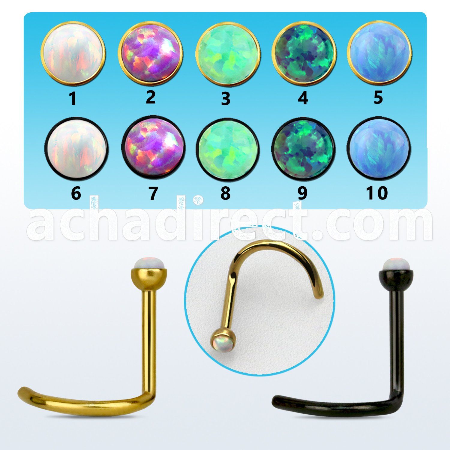 nstcop anodized steel nose screw w round synthetic opal top