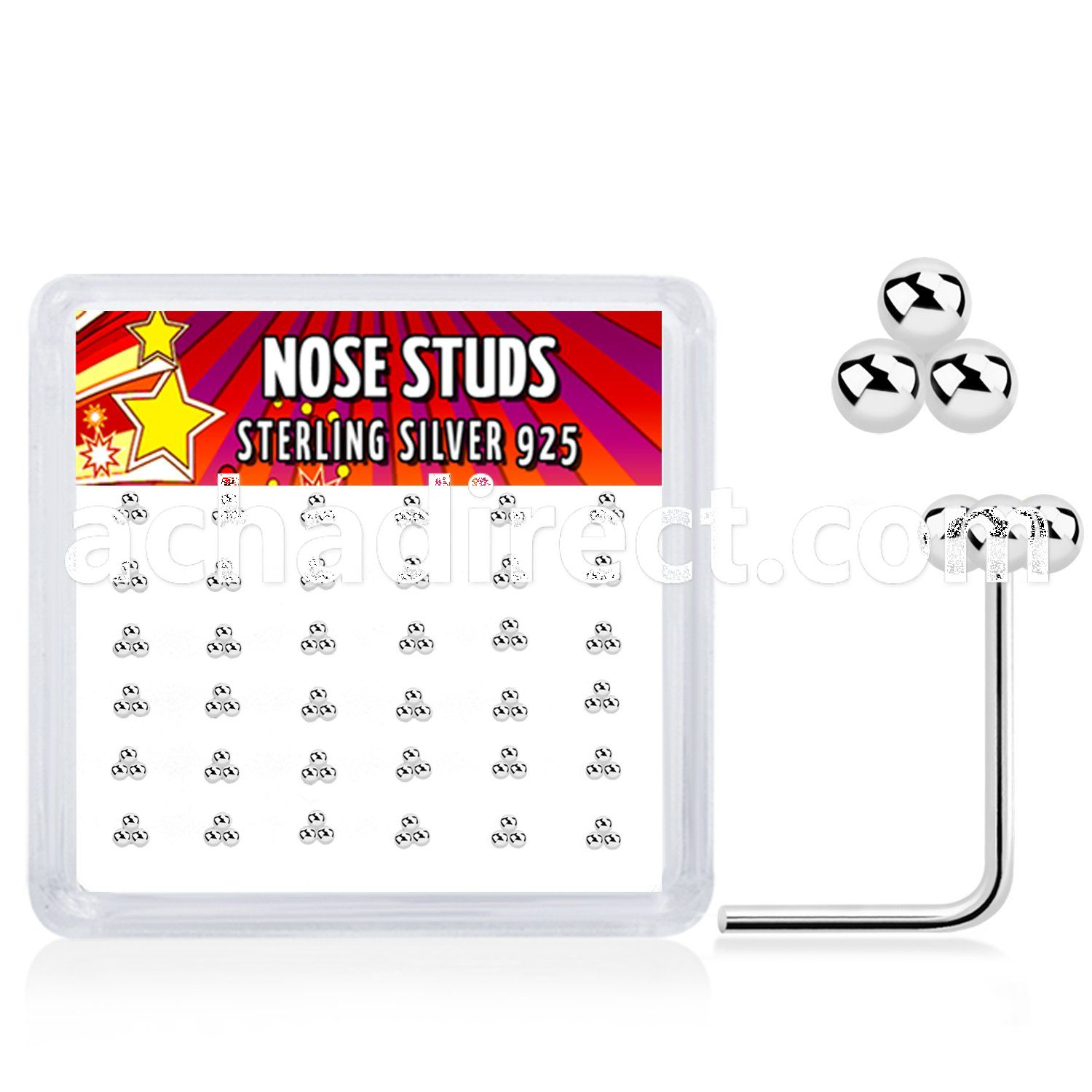nstsv36 925 sterling silver nose studs triple balls 36pcs