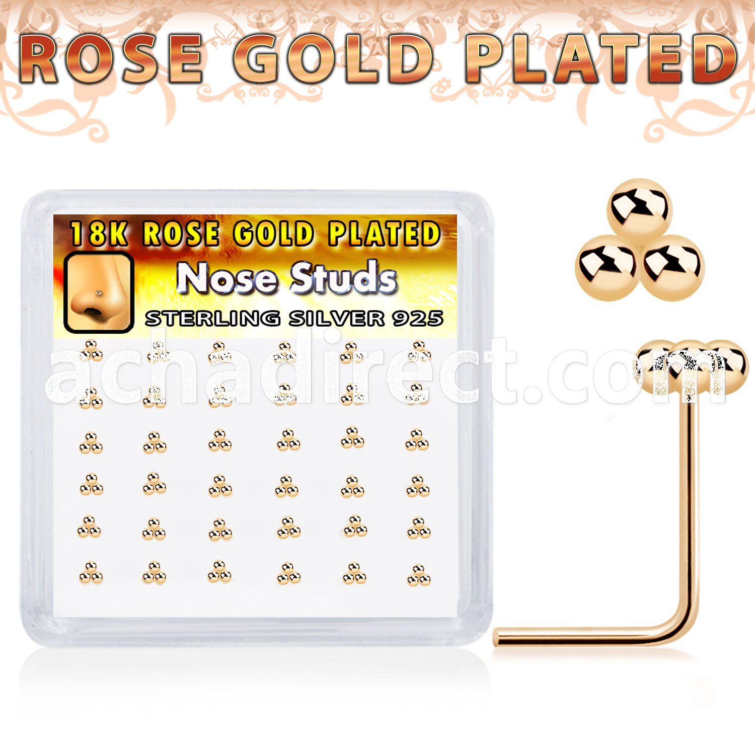 nstsv36r rose gold plated silver nose studs balls 36pcs