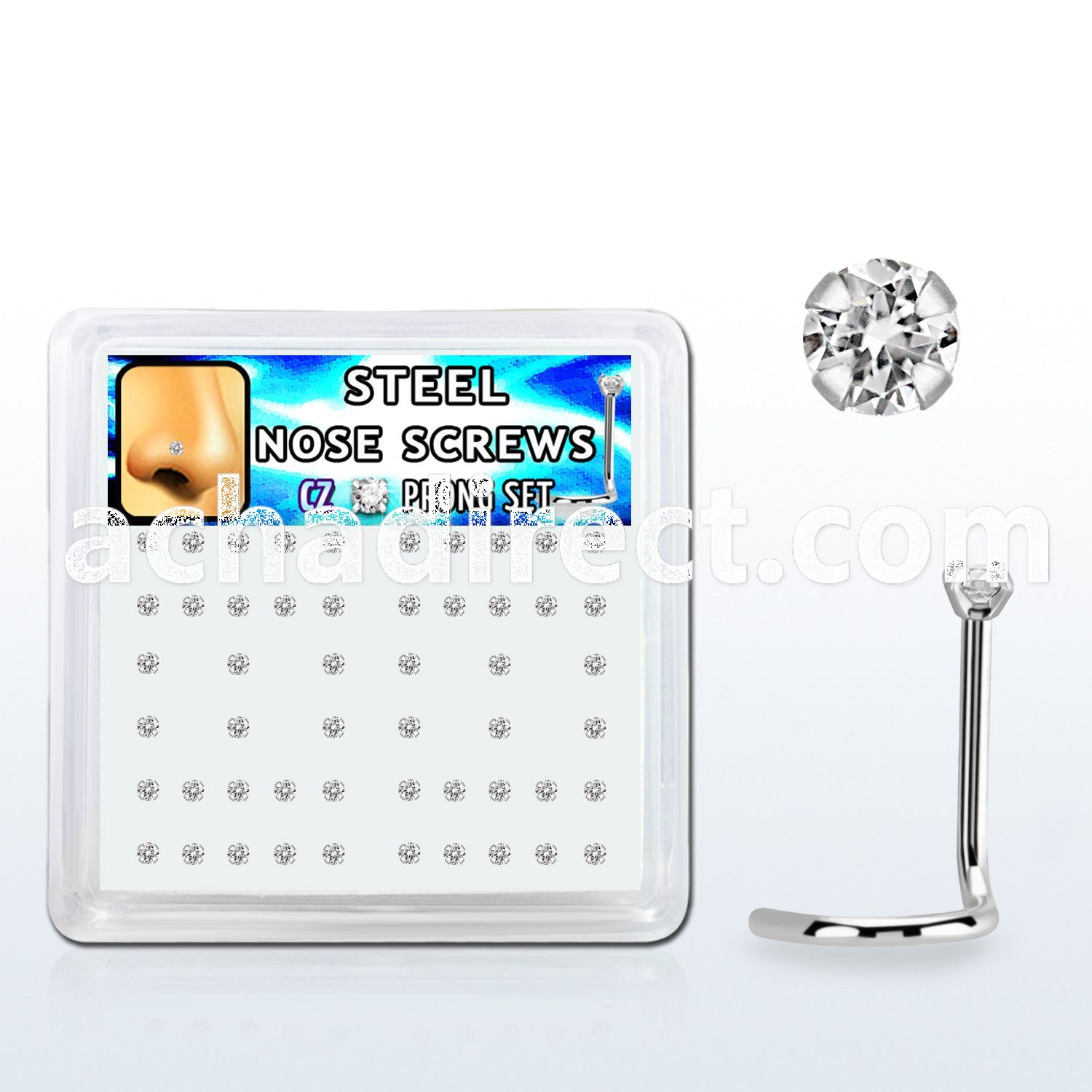 nswz15xc box w 316l steel nose screws, 20g w prong set 1.5mm cz