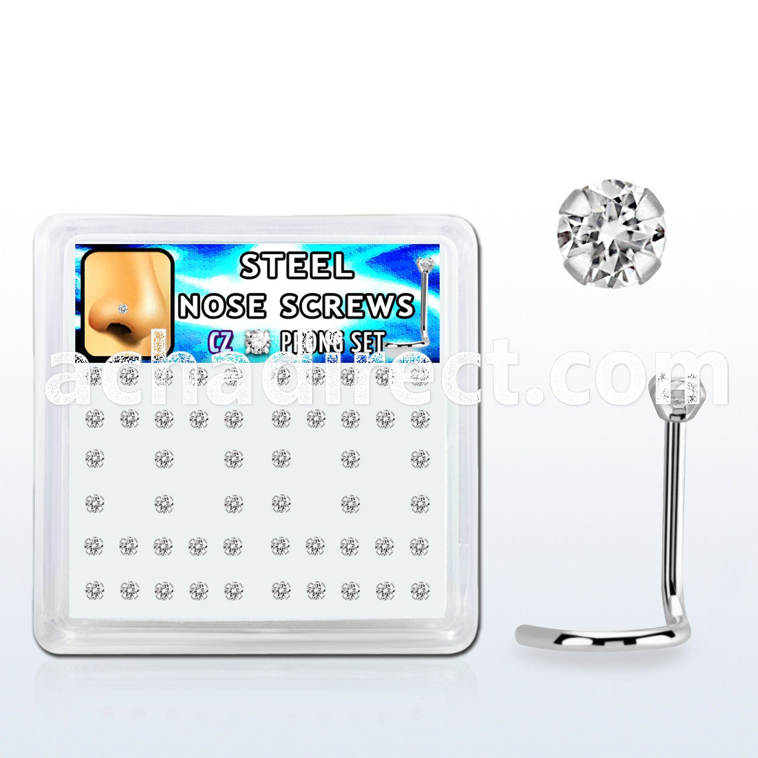 nswz2xc box w 316l steel nose screws, 20g w prong set 2mm cz