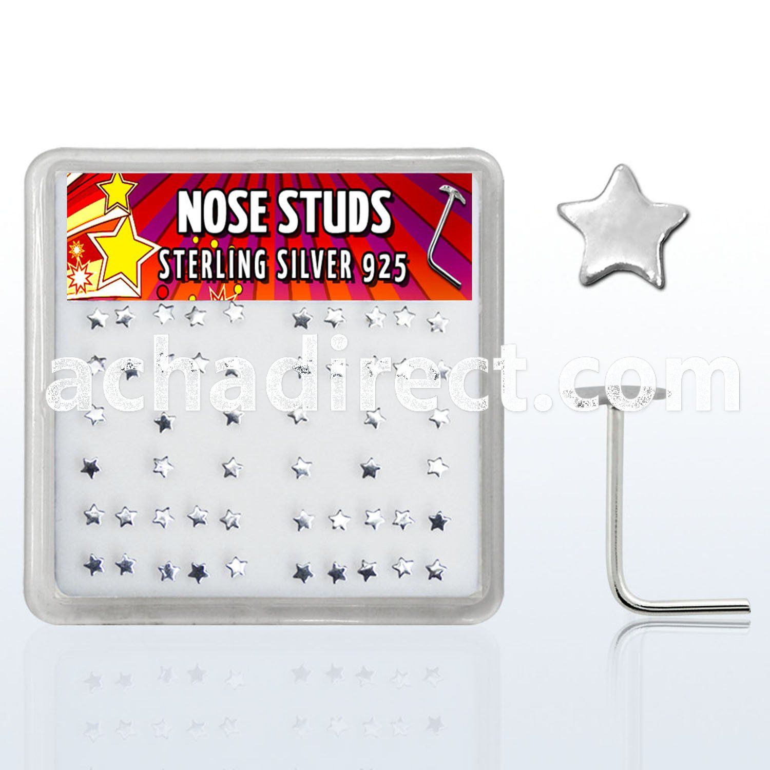nsxsa box of silver nose studs with 2 3mm silver star tops