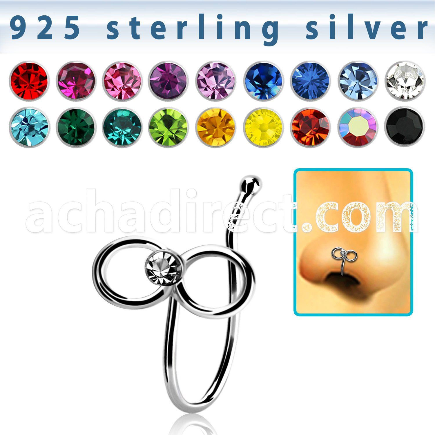 nvcl6 silver fake nose clip w a infinity top w crystal