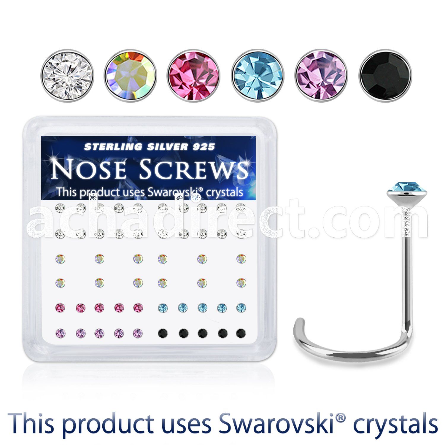 nw14mxsw 925 silver nose screws assorted swarovski crystal