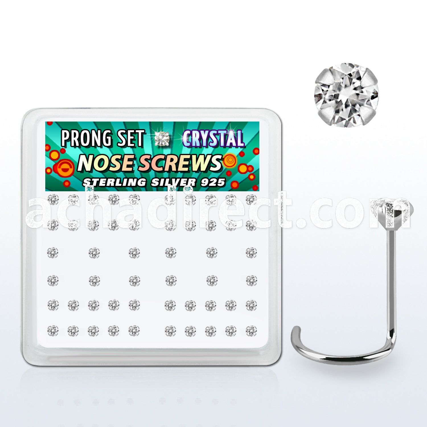 nwp14cx box w 52 silver nose screws w set 2mm clear crystals
