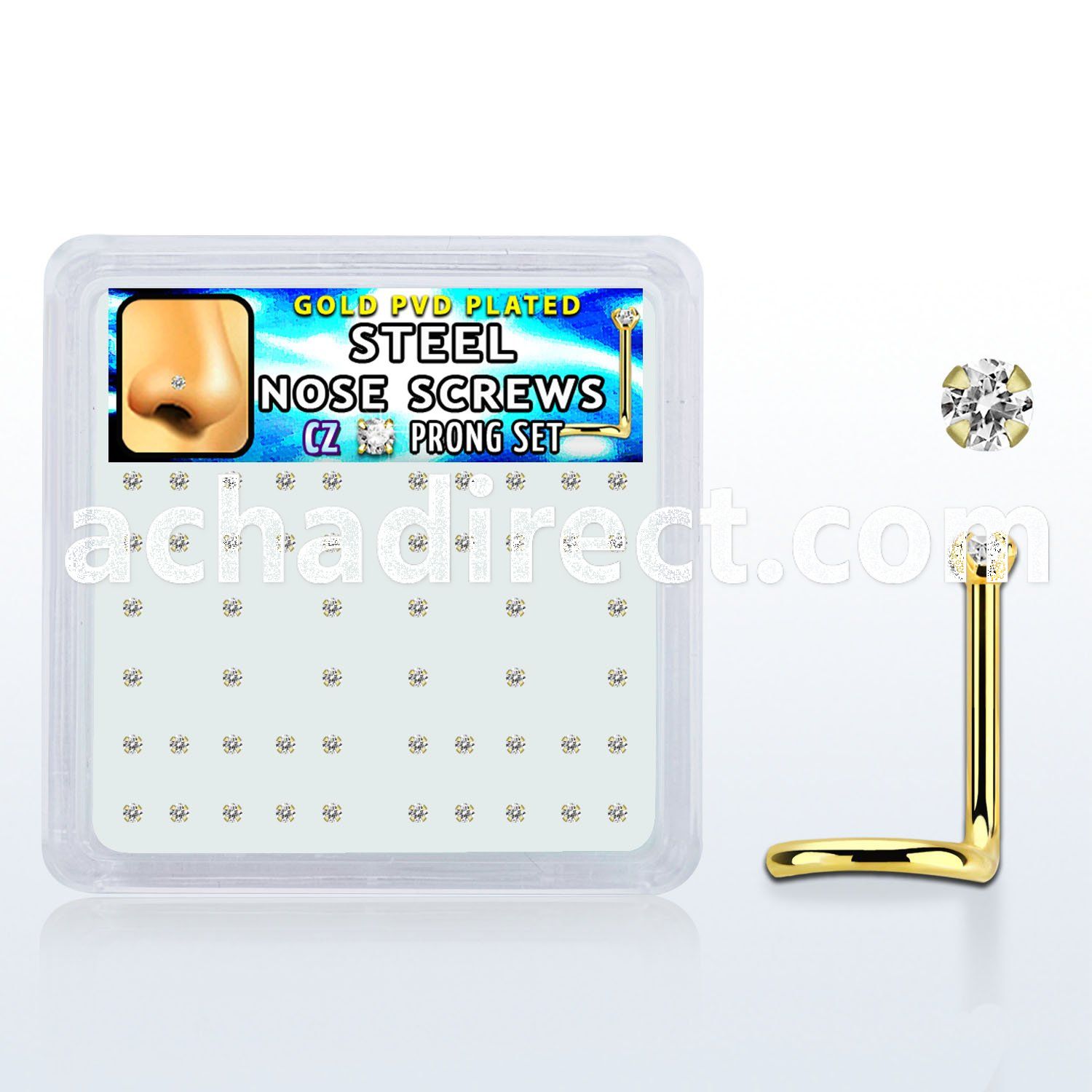nwtz15xc box w gold plated steel nose screws w 1.5mm clear czs