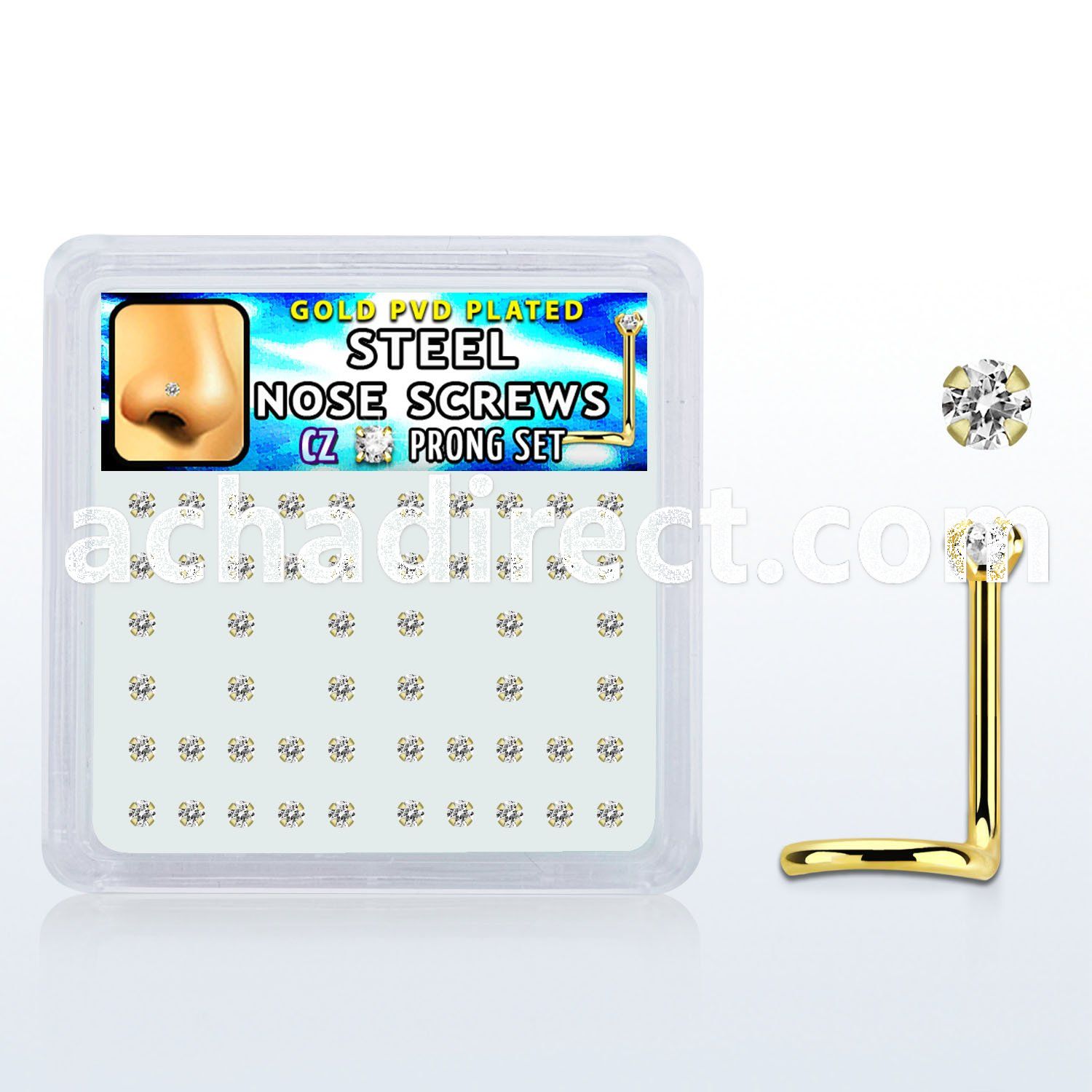 nwtz2xc box w gold plated gold steel nose screws w 2mm clear czs