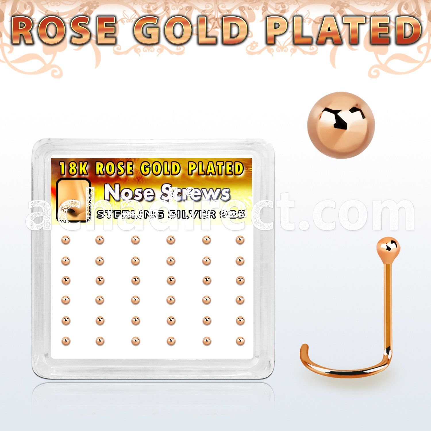 nwxrsb box w 52 rose gold plated silver nose screw w 1.5mm ball