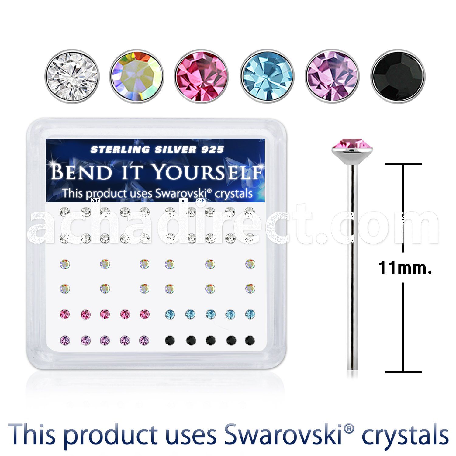 ny14mxsw 925 silver nose studs assorted swarovski crystal