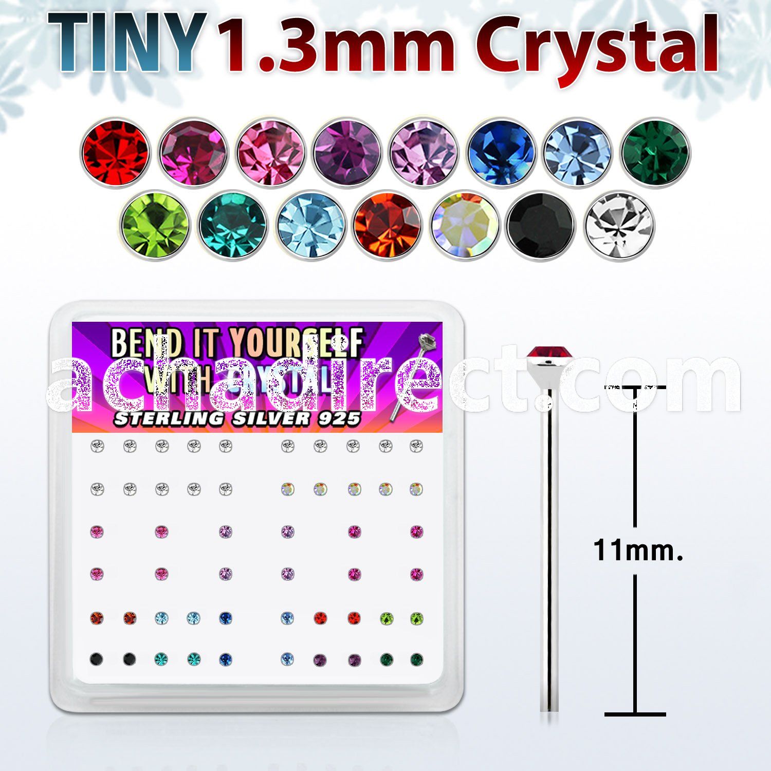 ny6mx box of silver bend it nose studs w 1 25mm crystal tops