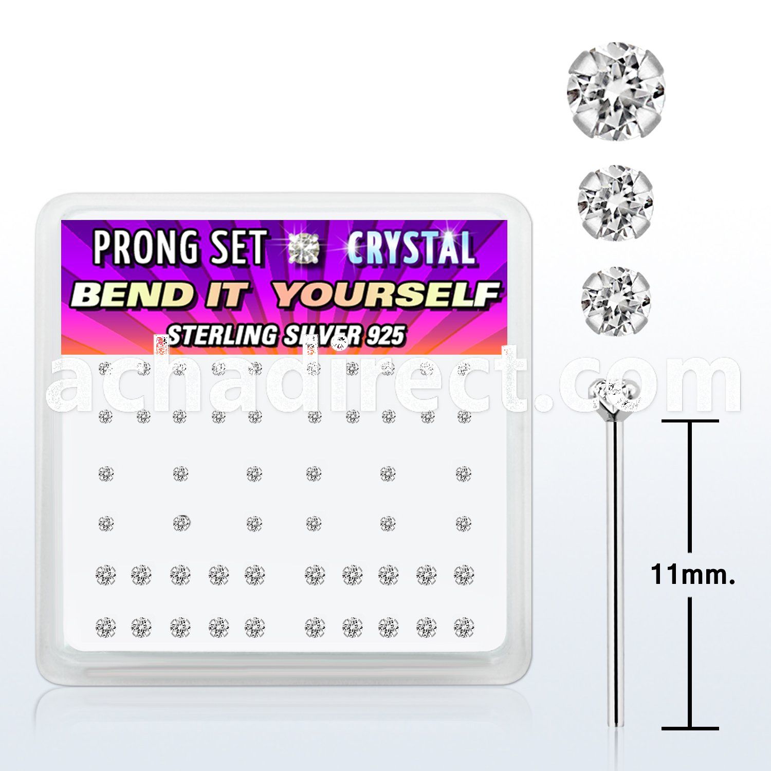 nybxpbc silver bend it nose studs w 1 4 1 5 2 prong crystals