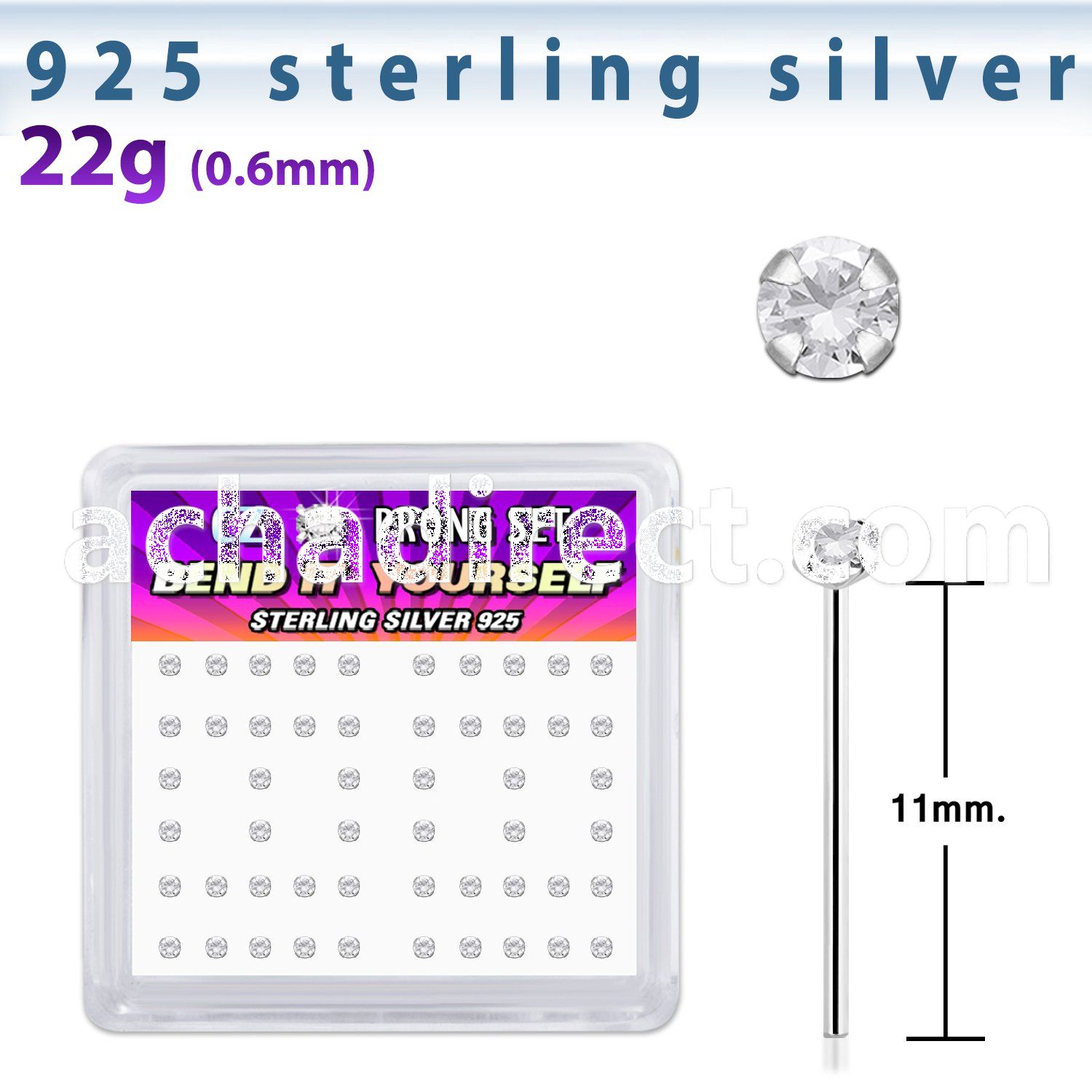 nyczbxc silver bend it nose studs with 2mm round prong cz