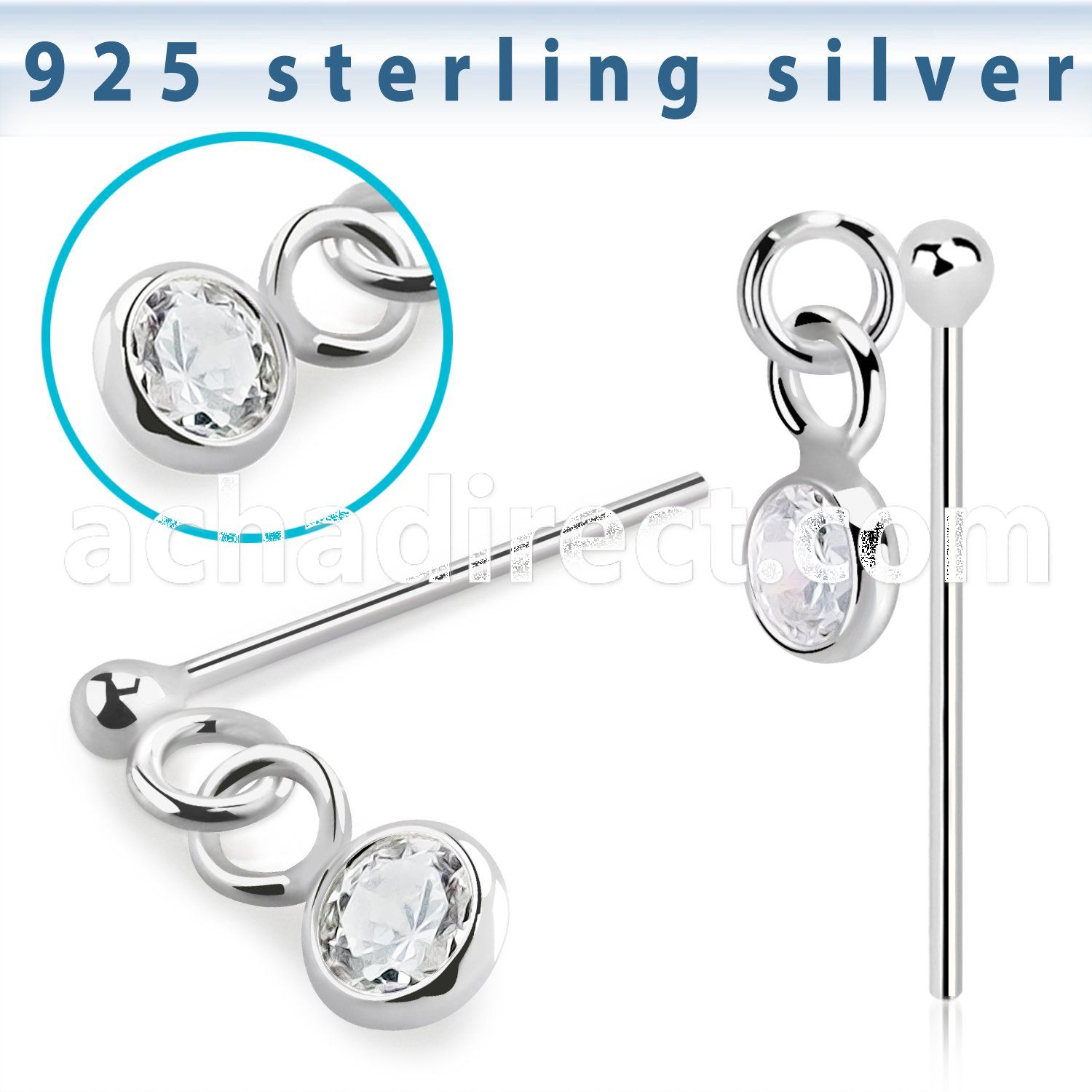 nydvbz1 silver bend it yourself nose stud ball bezel set cz